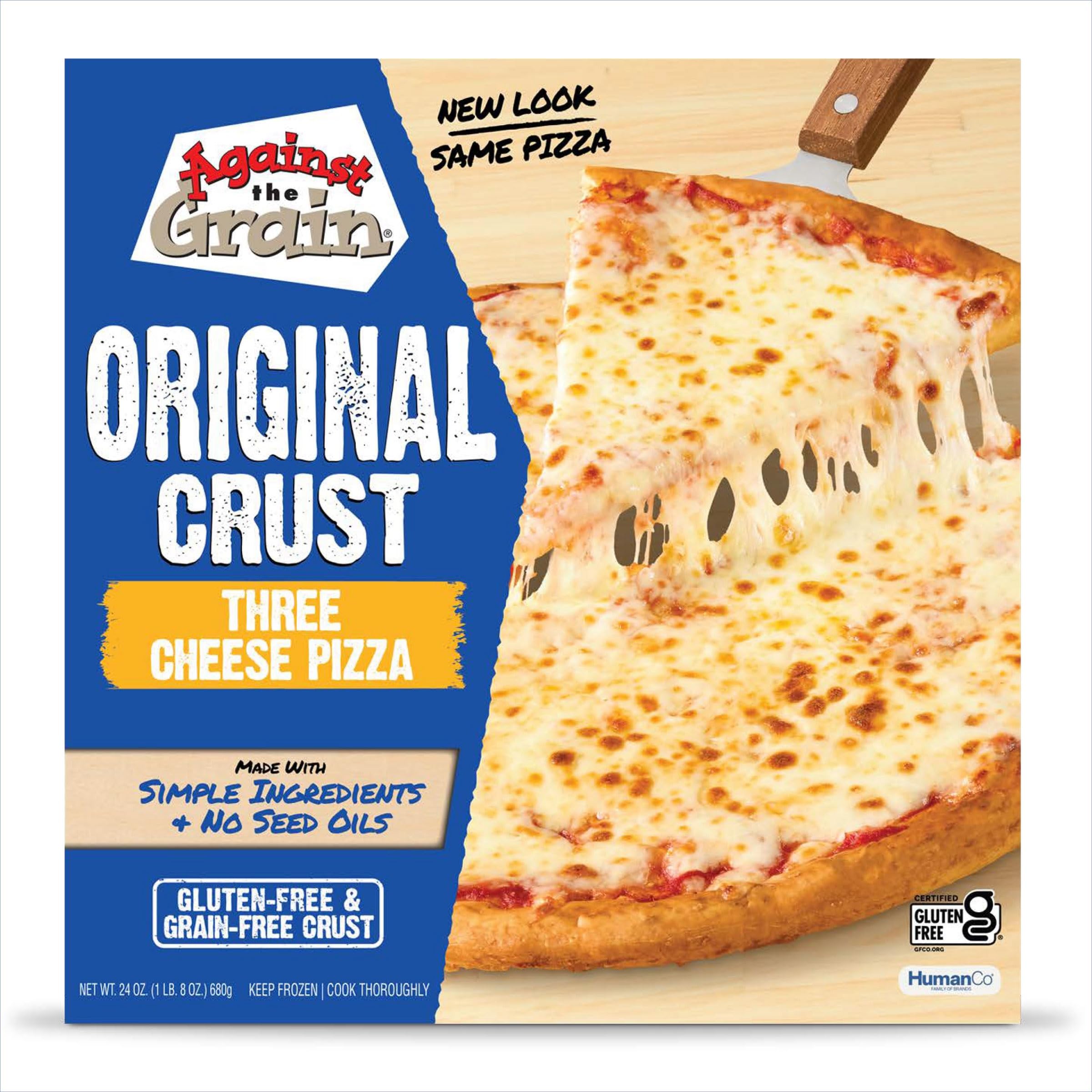 Against the Grain Gluten-Free Three Cheese Original Crust Pizza, No Grains, Seed Oils, Preservatives or Gums, Frozen, Family Size (24 oz)
