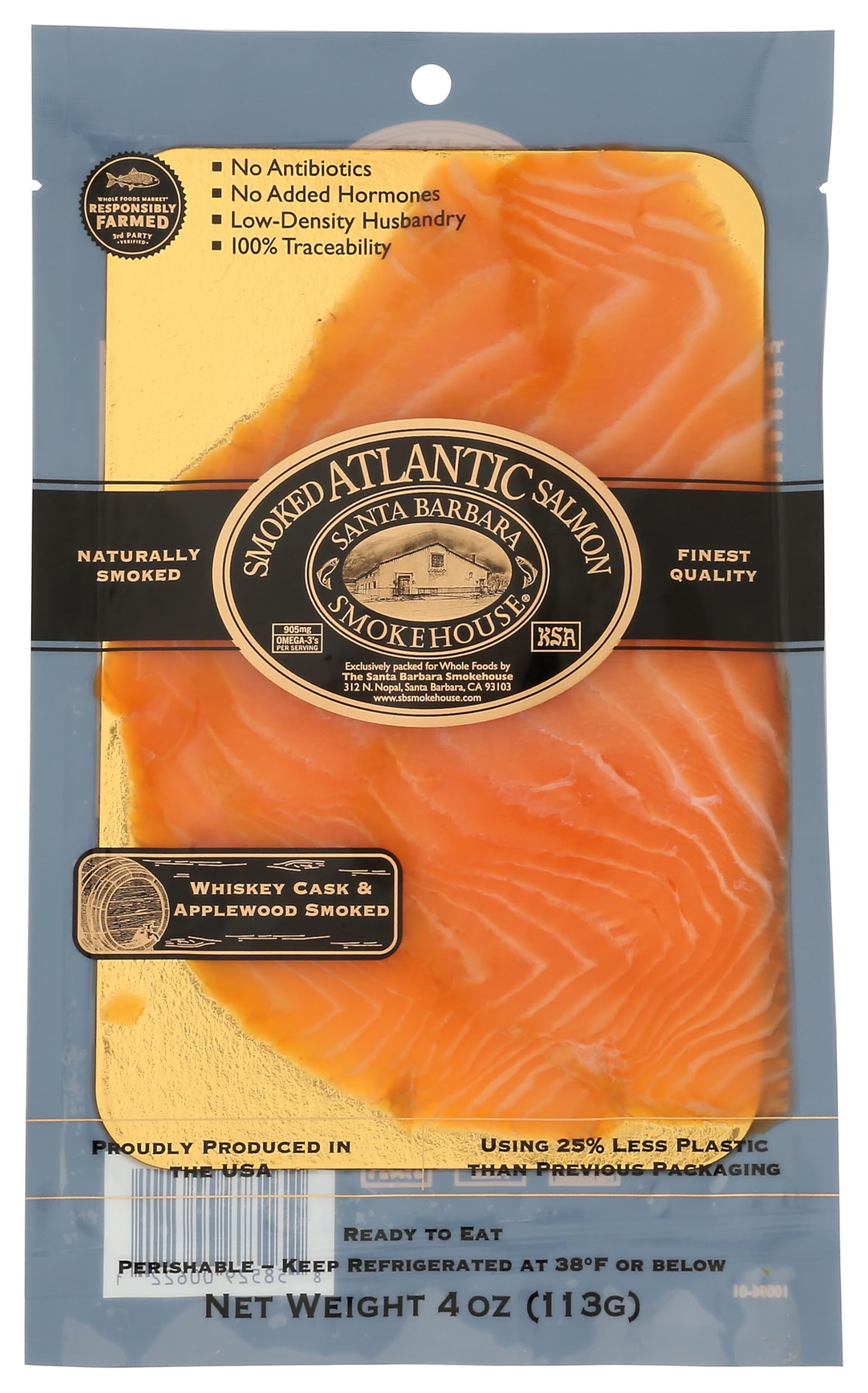 Santa Barbara Smokehouse Whiskey Applewood Cold Smoked Salmon, 4 Ounce