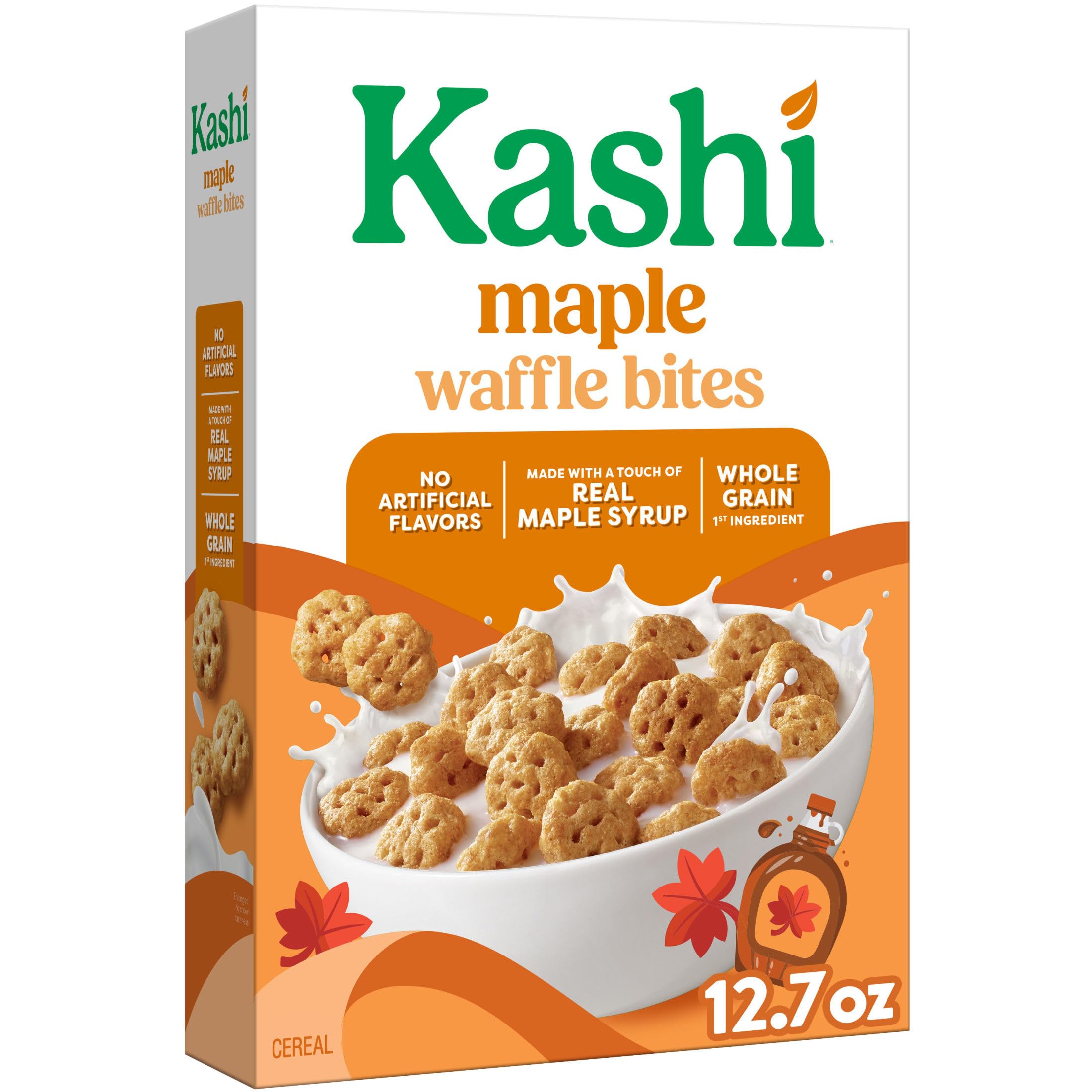 Kashi Breakfast Cereal, Whole Grain, Vegan, Maple Waffle Bites, 12.7oz Box (1 Box) | Whole Grain, Vegan