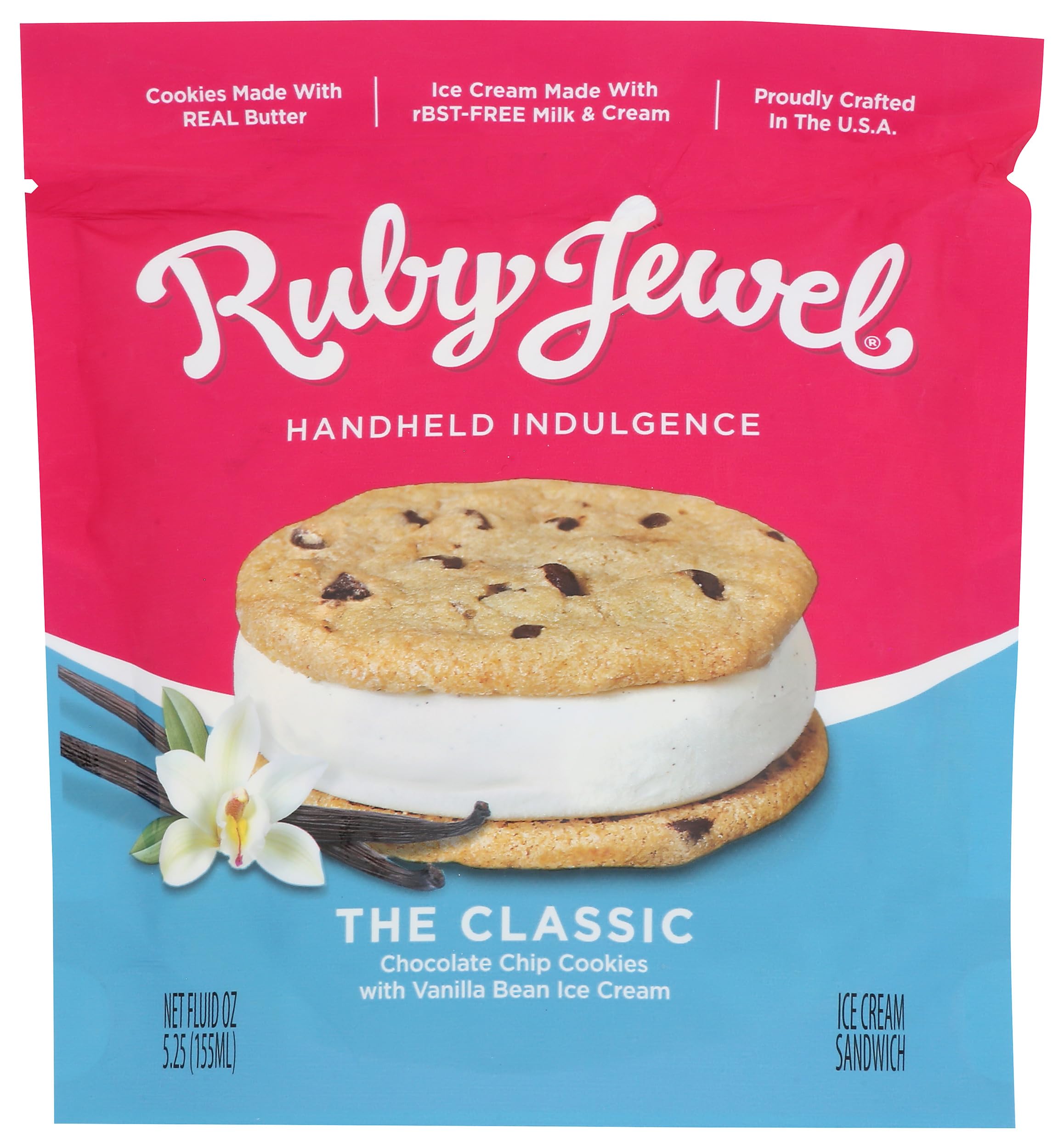 Ruby Jewel Chocolate Chip Cookies with Vanilla Bean Ice Cream Sandwich, 5 oz (frozen)