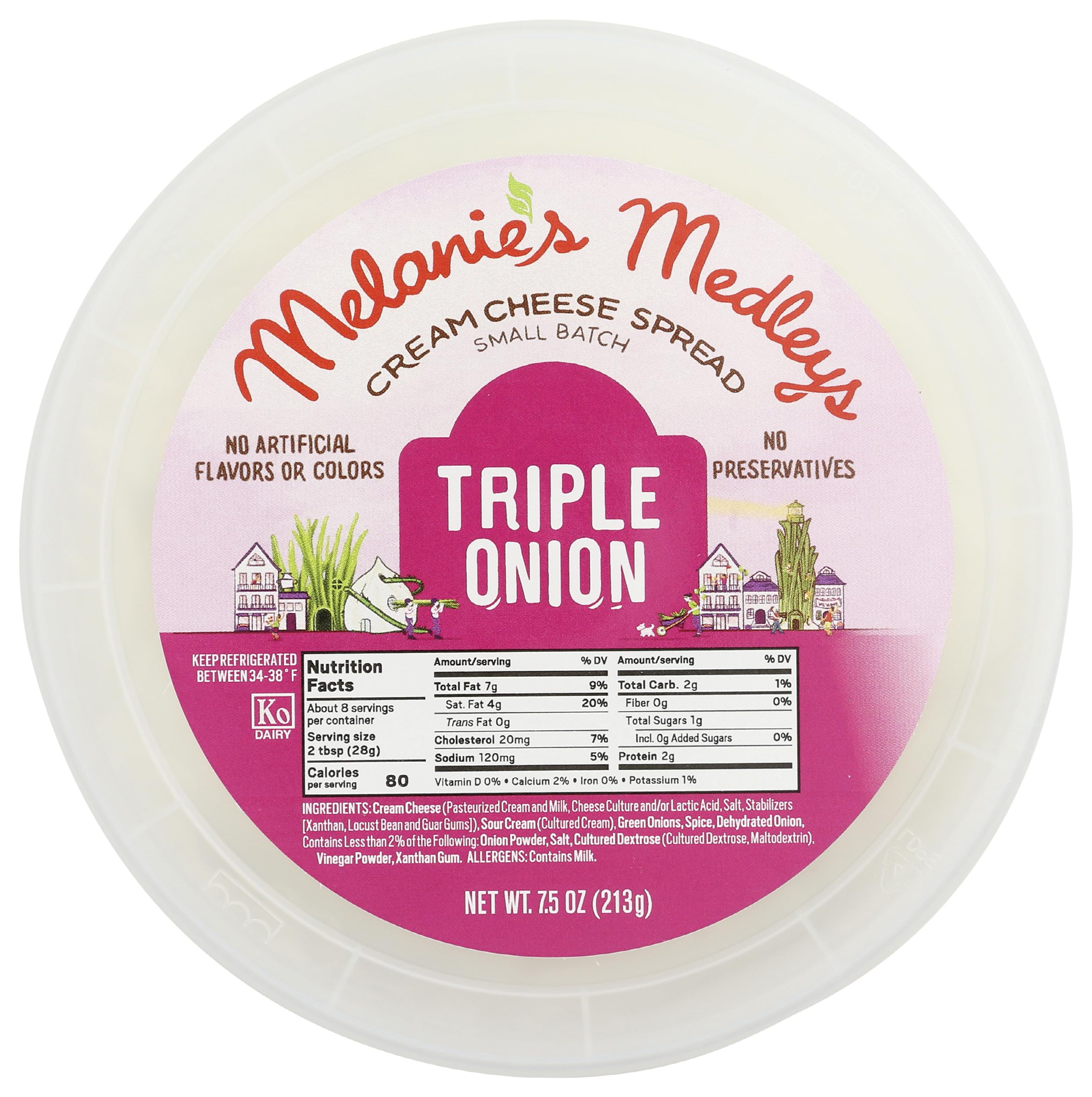 Melanie's Medleys, Spread Cream Cheese Triple Onion, 7.5 Ounce