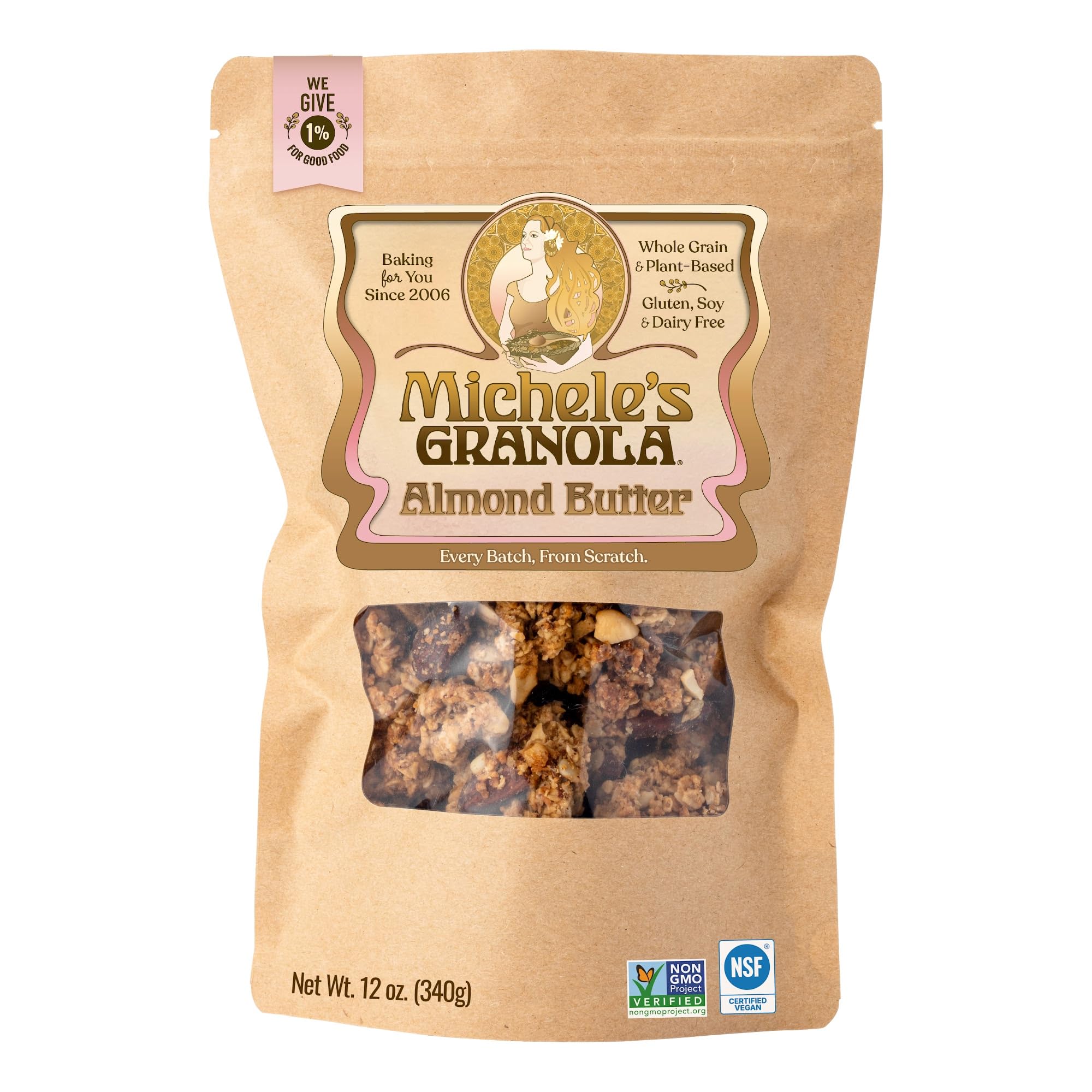 Michele's Granola Almond Butter Granola, 12 oz Bag | Gluten-Free, Vegan, Made with Organic Whole-Grain Oats, Non-GMO, Handmade Crunchy Clusters