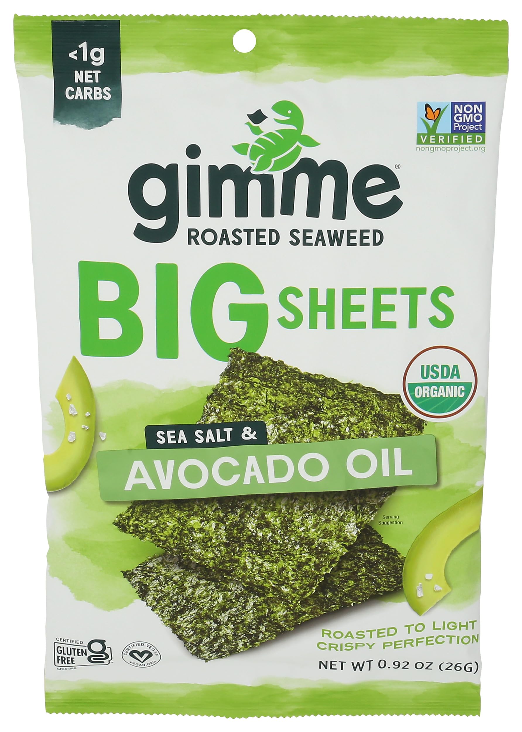 Gimme Organic Avocado Oil Sea Salt Roasted Seaweed, 0.92 OZ
