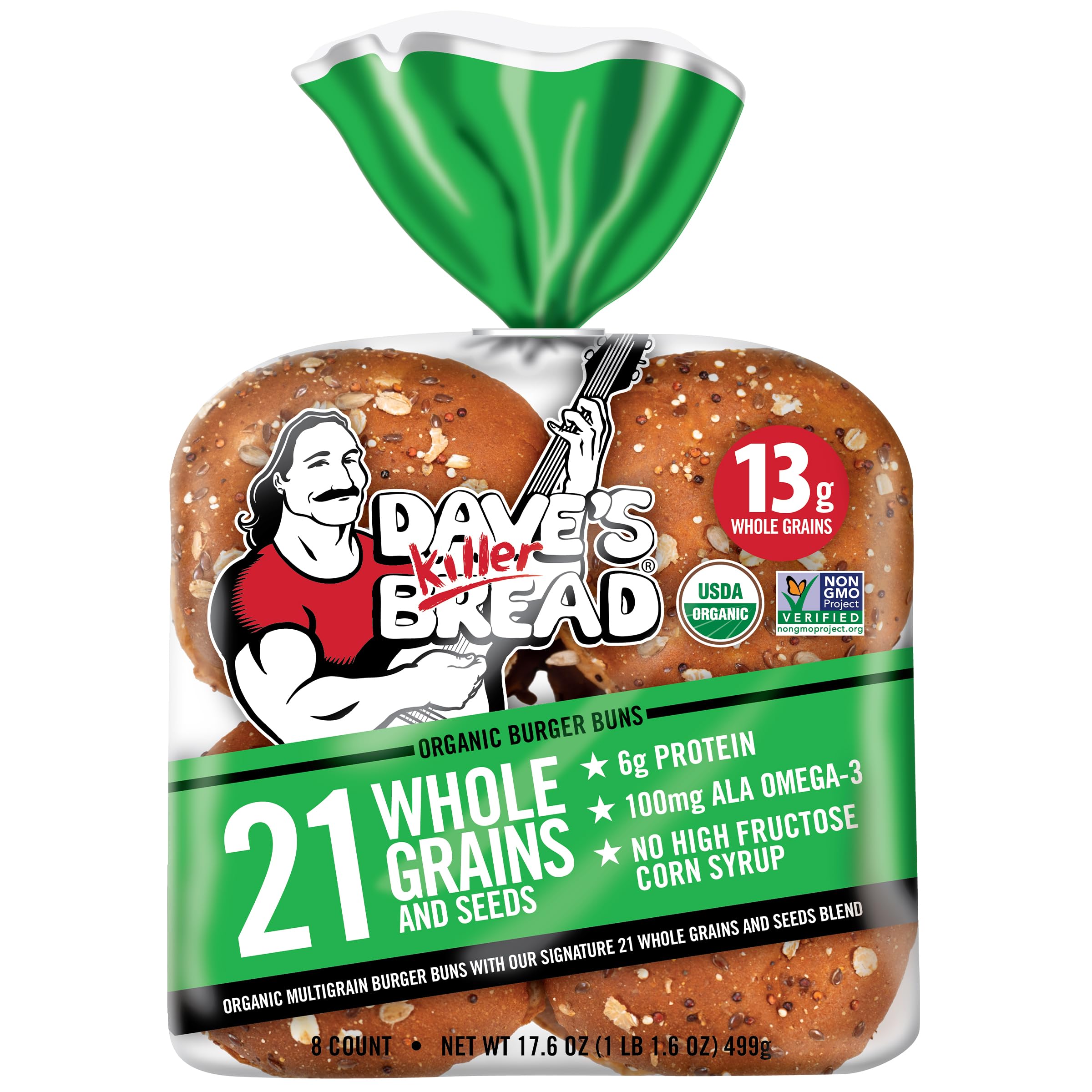 Dave's Killer Bread 21 Whole Grains & Seeds Burger Buns, Organic Hamburger Buns, 8 Count