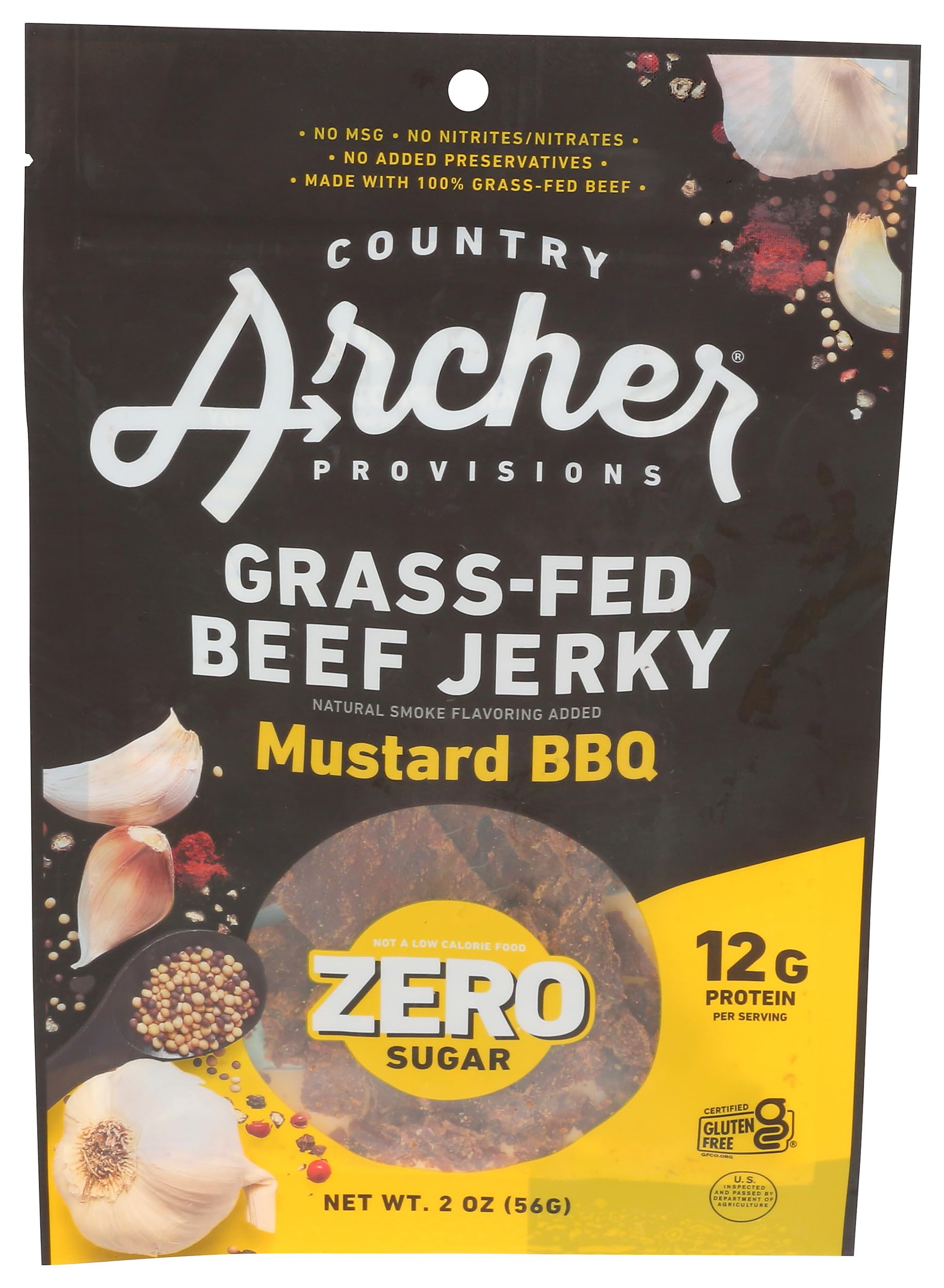Archer Mustard BBQ Grass Fed Beef Jerky, 2 OZ