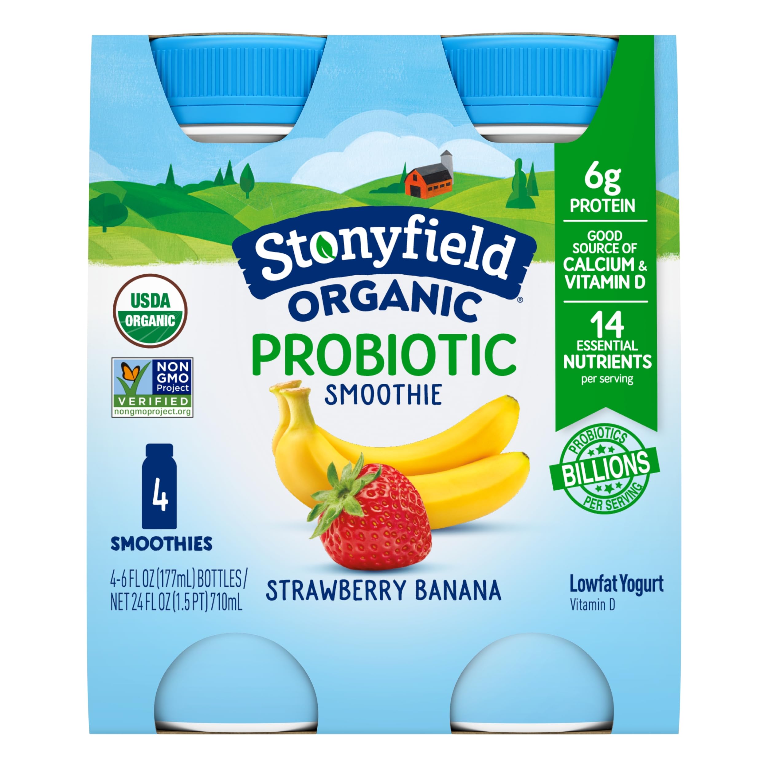 Stonyfield Organic Yogurt Smoothies, Strawberry Banana, 6 fl. oz, 4 ct