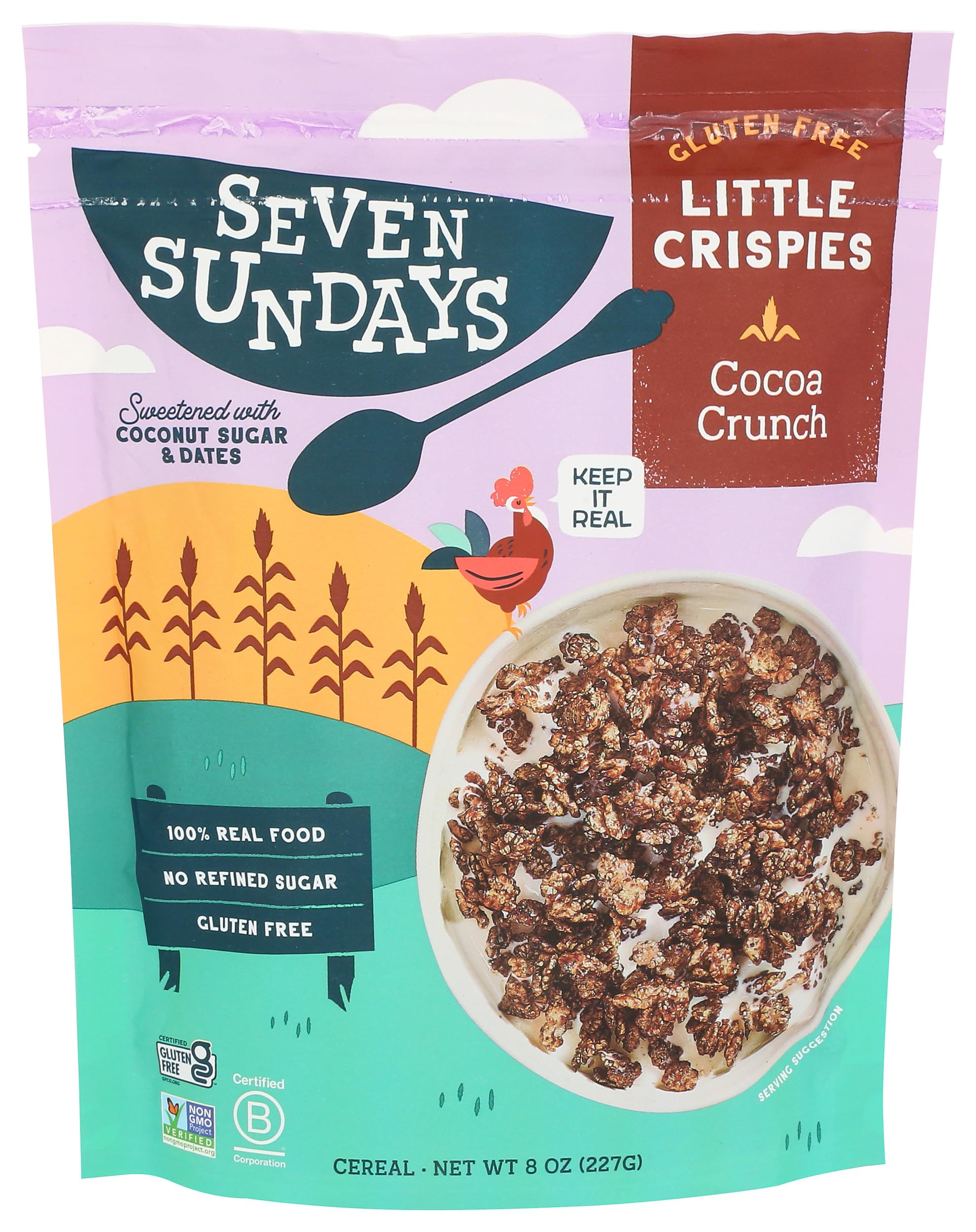 Seven Sundays Little Crispies Cereal, High Protein, Gluten-Free Kids Snack & Breakfast – Made with Real Ingredients, No Sugar Alcohols – Healthy Alternative for Breakfast, 8 oz, Cocoa Crunch