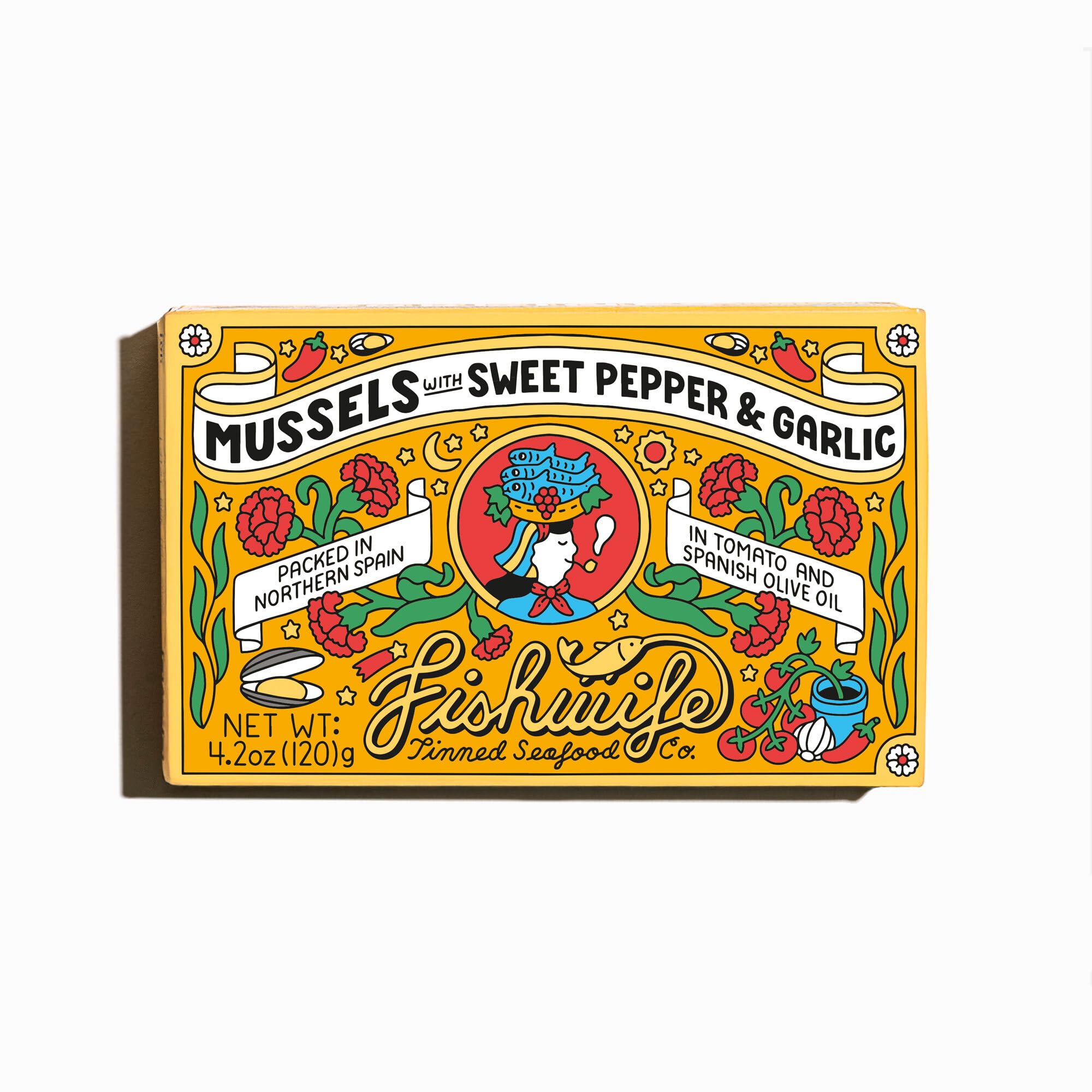 Fishwife Mussels with Sweet Pepper & Garlic (1-Pack) | Premium Tinned Fish | ASC-Certified Sustainable Seafood | Gluten Free, High Protein, Omega-3s | Farmed Mussels | Raised in South Chile