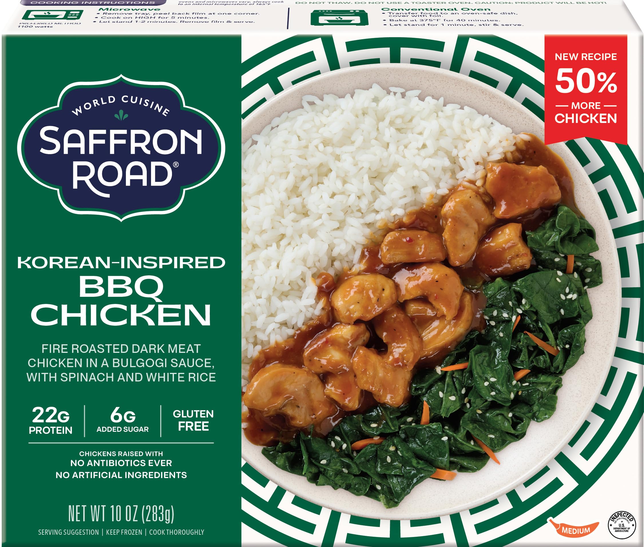 Saffron Road Frozen Korean-Inspired BBQ Chicken– High Protein, Chickens Raised with no Antibiotics, No Artificial Ingredients, Gluten Free–10 Ounce