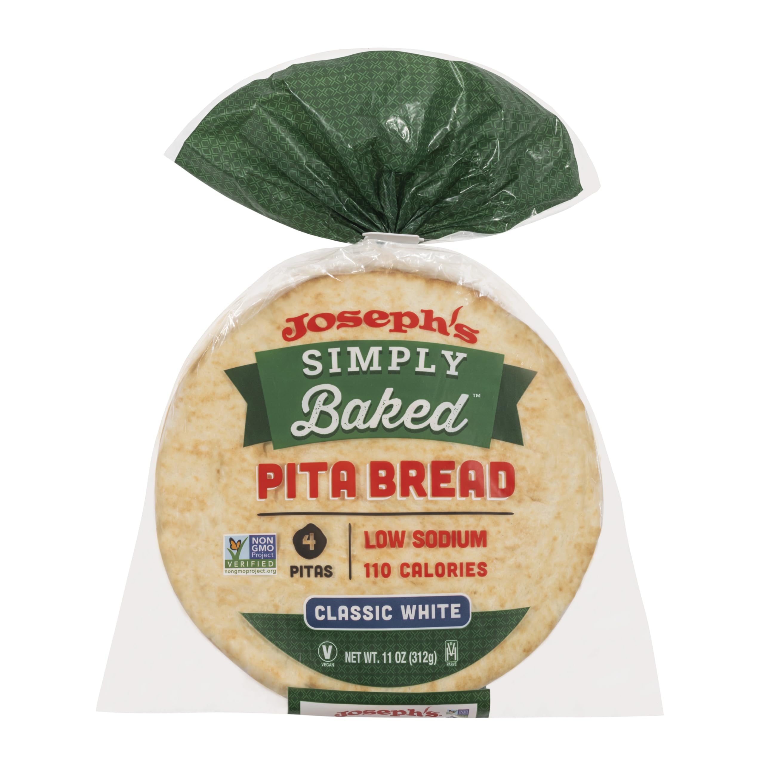 Joseph's Simply Baked Classic White Pita, 1-Pack | GMO Free, Vegan | Fresh Baked (4 Pitas per Pack, 11oz.)