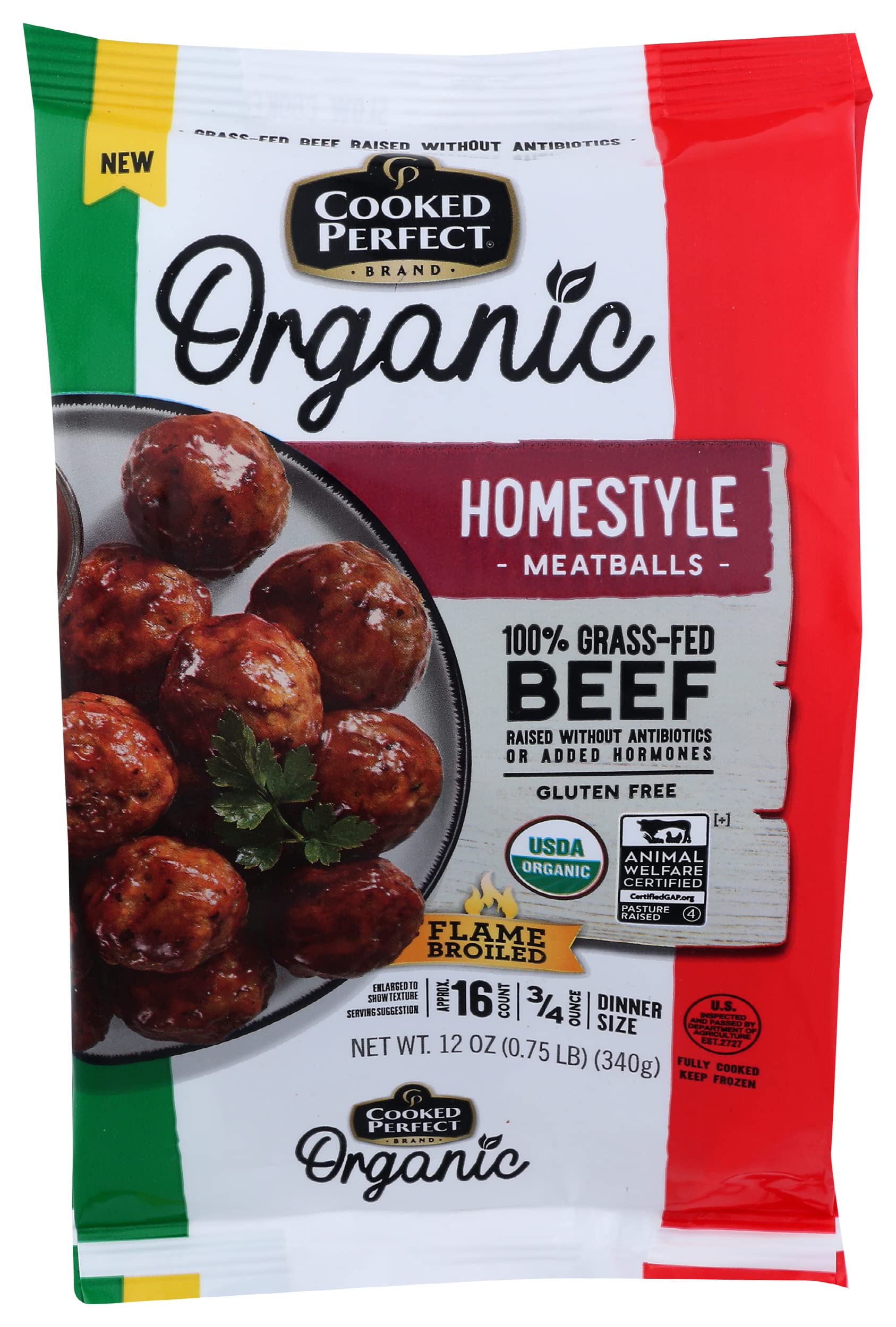 Beef Meatball Homestyle Gluten-Free Grass Fed Organic, 12 Ounce, 12 Ounce