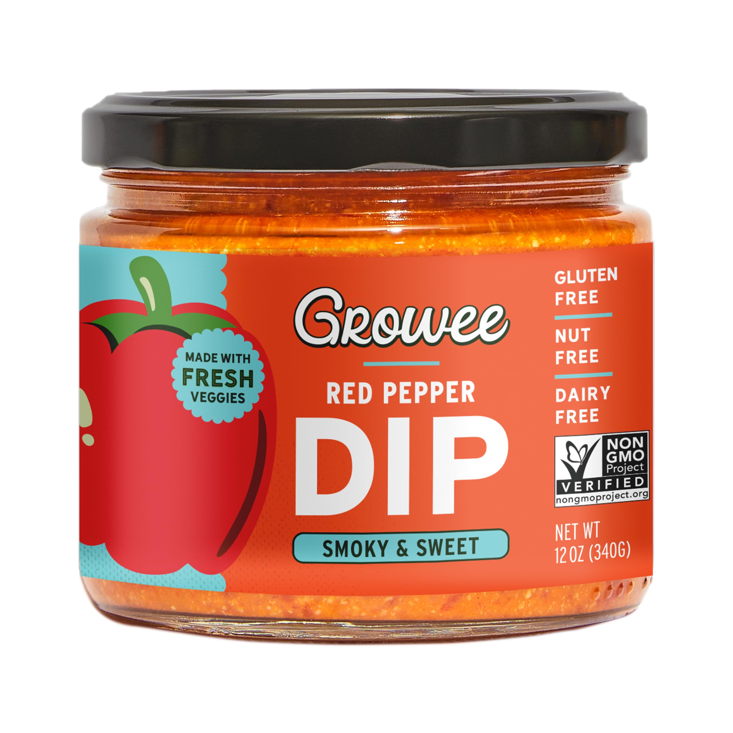 Growee Foods Red Pepper Chip Dip & Spread – Creamy Salsa & Hummus Alternative – Dairy-Free Queso, Vegan Mayo & Salad Dressing Substitute – Gluten-Free, Nut-Free, Non-GMO – 12 oz