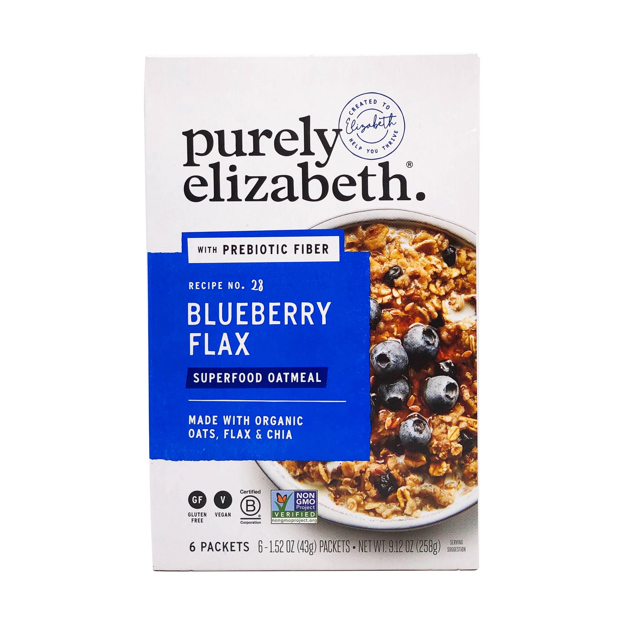 Purely Elizabeth, Oatmeal Blueberry Flax Prebiotic, 1.52 Ounce, 6 Pack