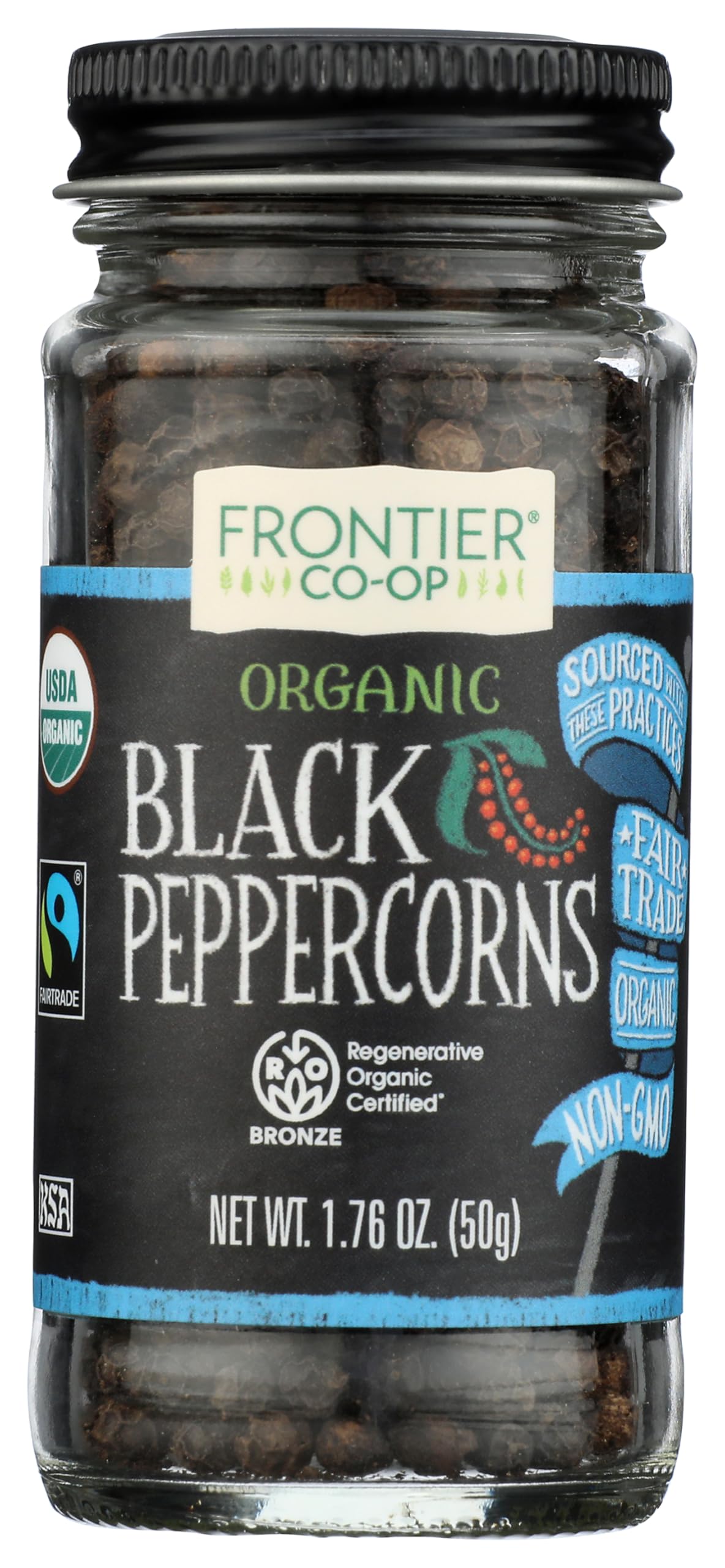 Frontier Co-op Black Peppercorns 1.76 oz, Regenerative Organic Certified