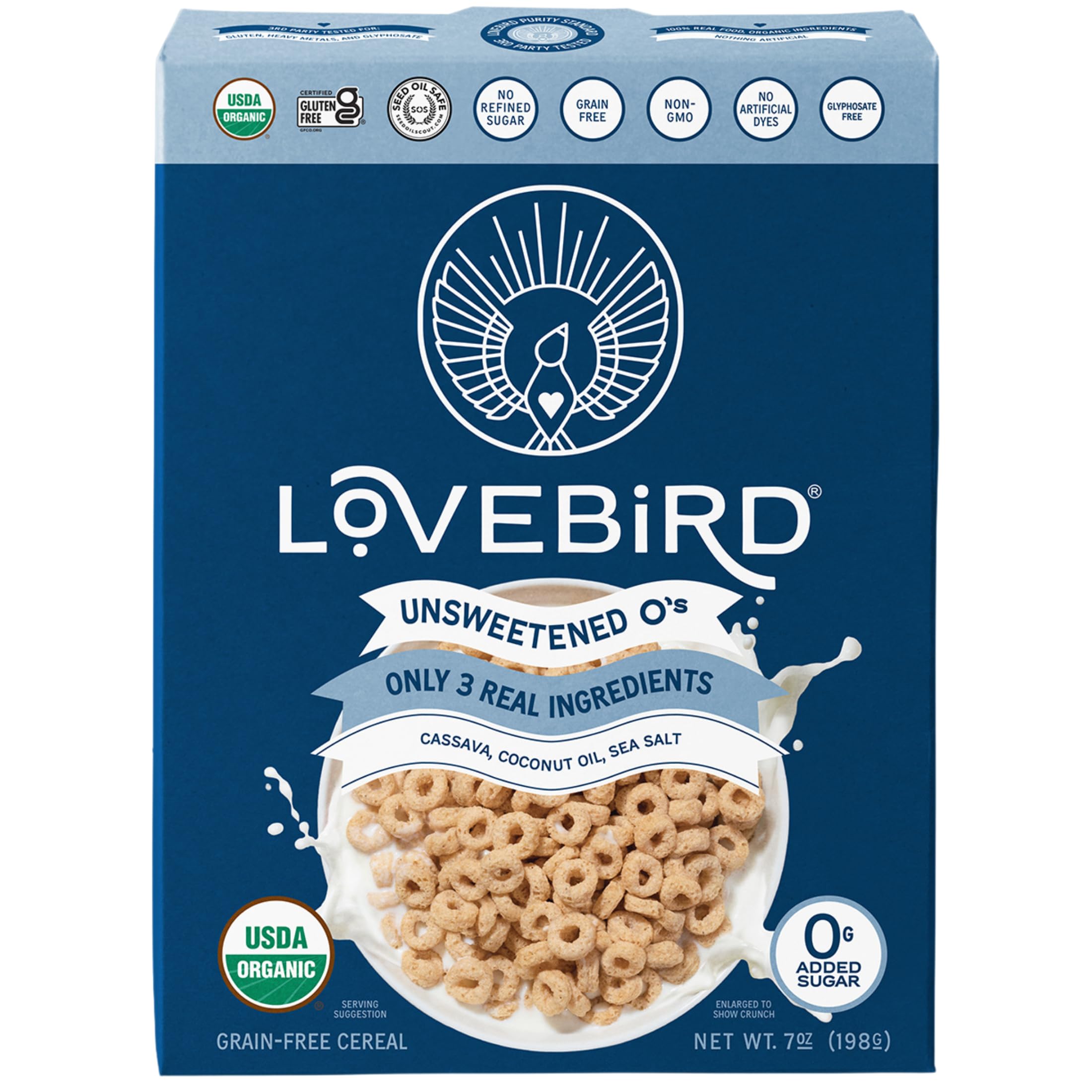 Lovebird Organic Grain Free Unsweetened O's Cereal, 7 Ounce