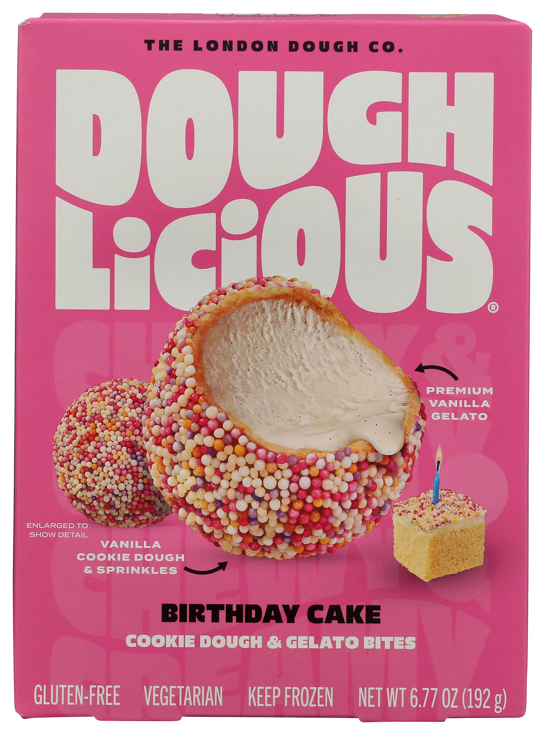 Doughlicious Frozen Bites Gelato & Cookie Dough Birthday Cake, 6.77 Ounce