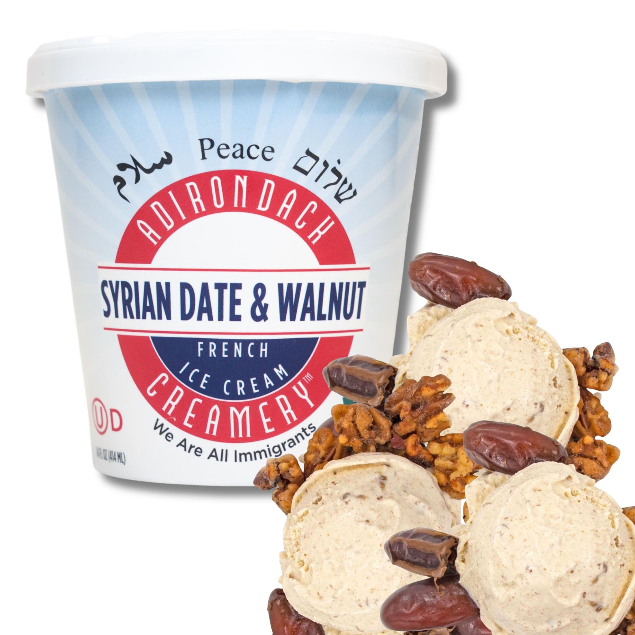 Adirondack Creamery - French Ice Cream - Syrian Date & Walnut - All Natural, Kosher, & Cruelty-Free - Sourced from Local Farms - Creamy, Nutty, and Subtly Sweet - 14oz