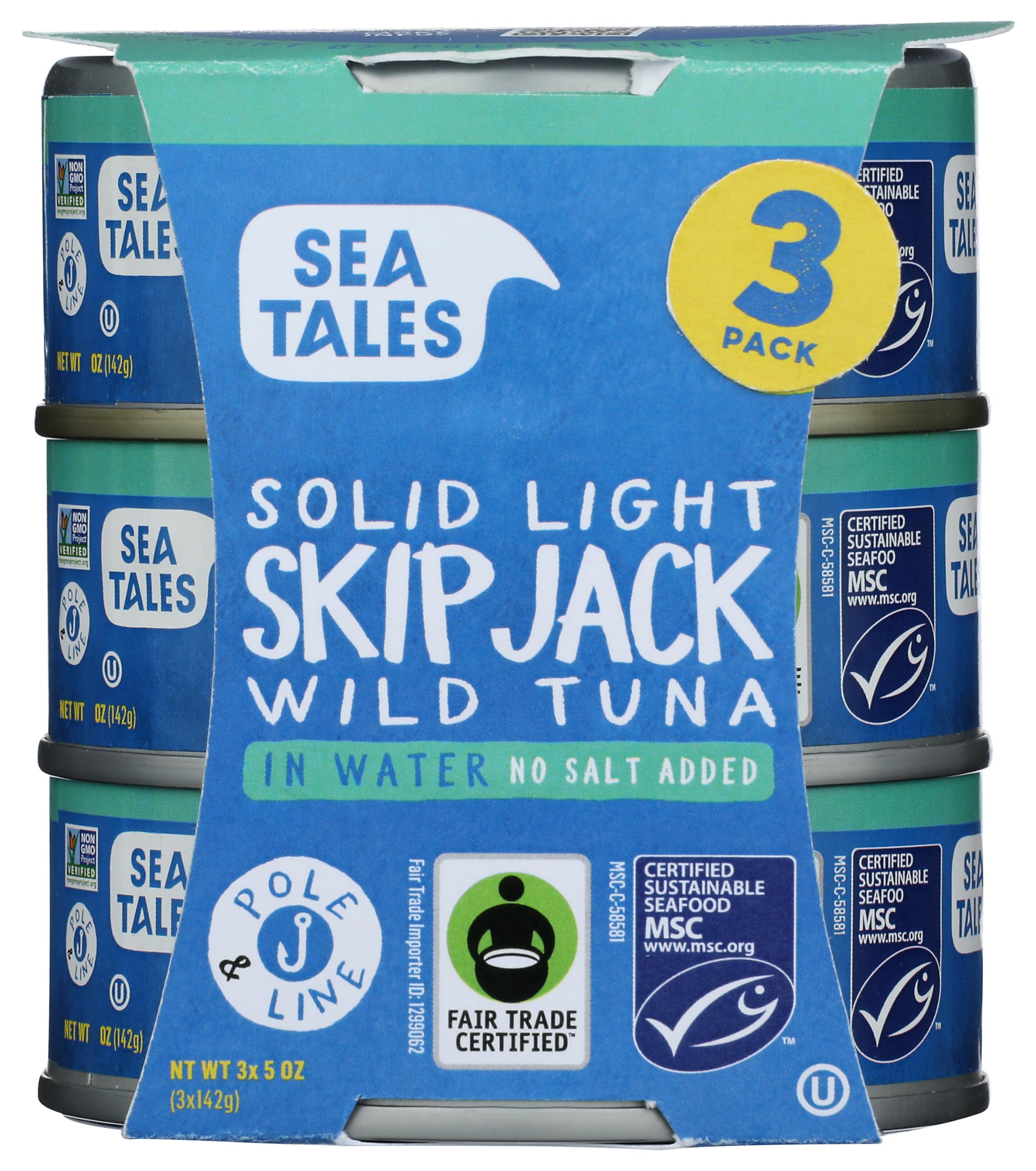 Sea Tales, Tuna Skipjack In Water No Salt, 5 Ounce, 3 Pack
