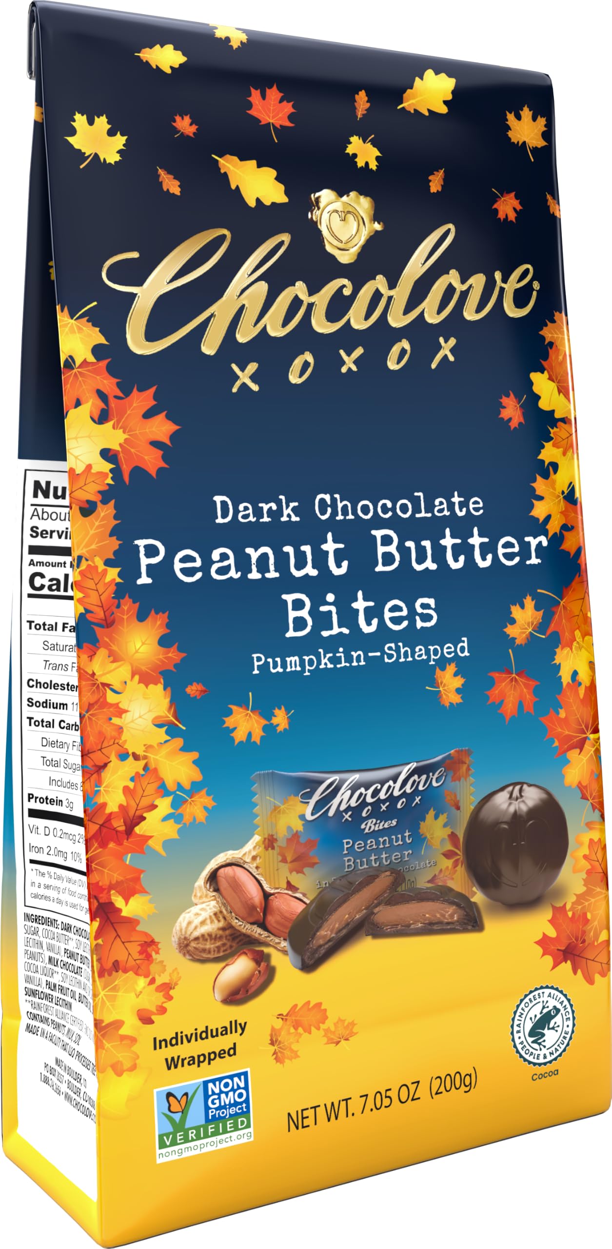 Chocolove Peanut Butter In Dark Chocolate Bites, 55% Cacao | Non GMO, Rainforest Alliance Certified Cacao, Certified Kosher | 7.05 oz Per Pack