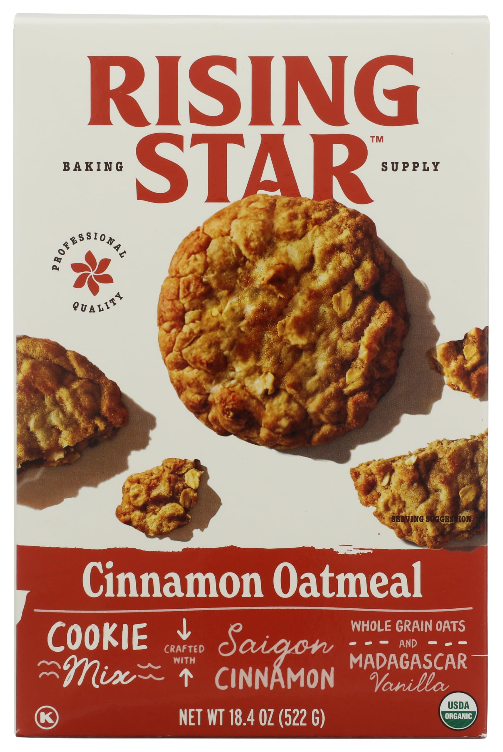 Rising Star Organic Cinnamon Oatmeal Cookie Mix, 18.4 OZ | USDA Organic, Non-GMO, Kosher, Professional Bakery-Quality, Made with Saigon Cinnamon & Whole Grain Oats