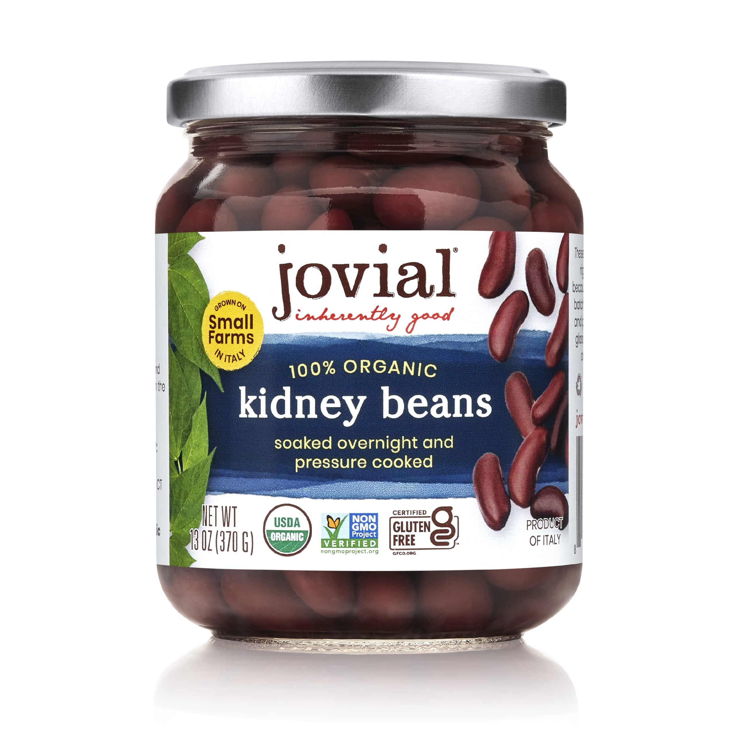Jovial 100% Organic Kidney Beans, Kidney Beans, No Saturated Fat, 13 Oz | Gluten Free, Recyclable Glass, Great Source of Fiber, No Additives or Preservatives, Product of Italy