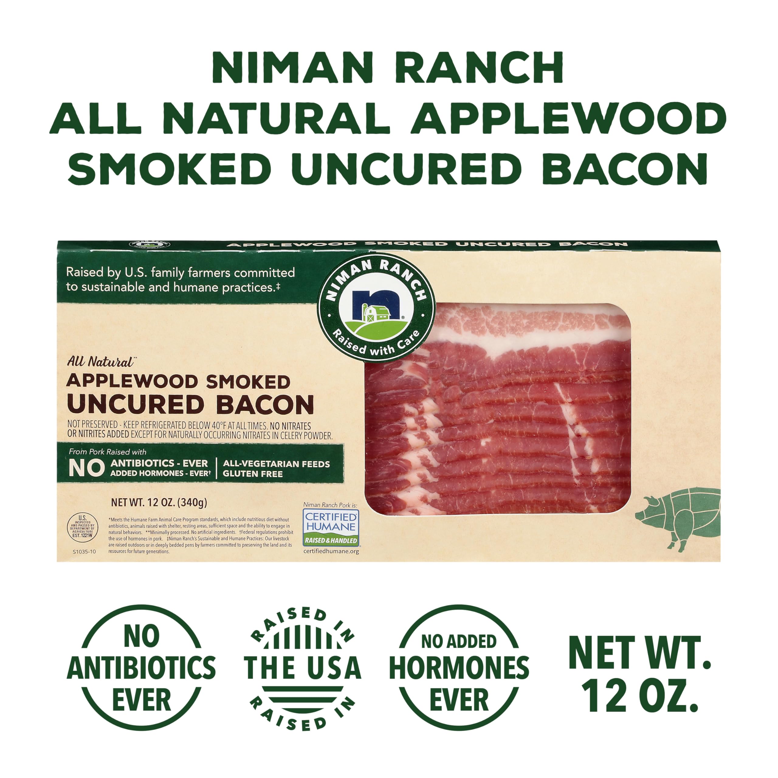 Pork Bacon Applewood Smoked Uncured Chef's Case, 12 Ounce