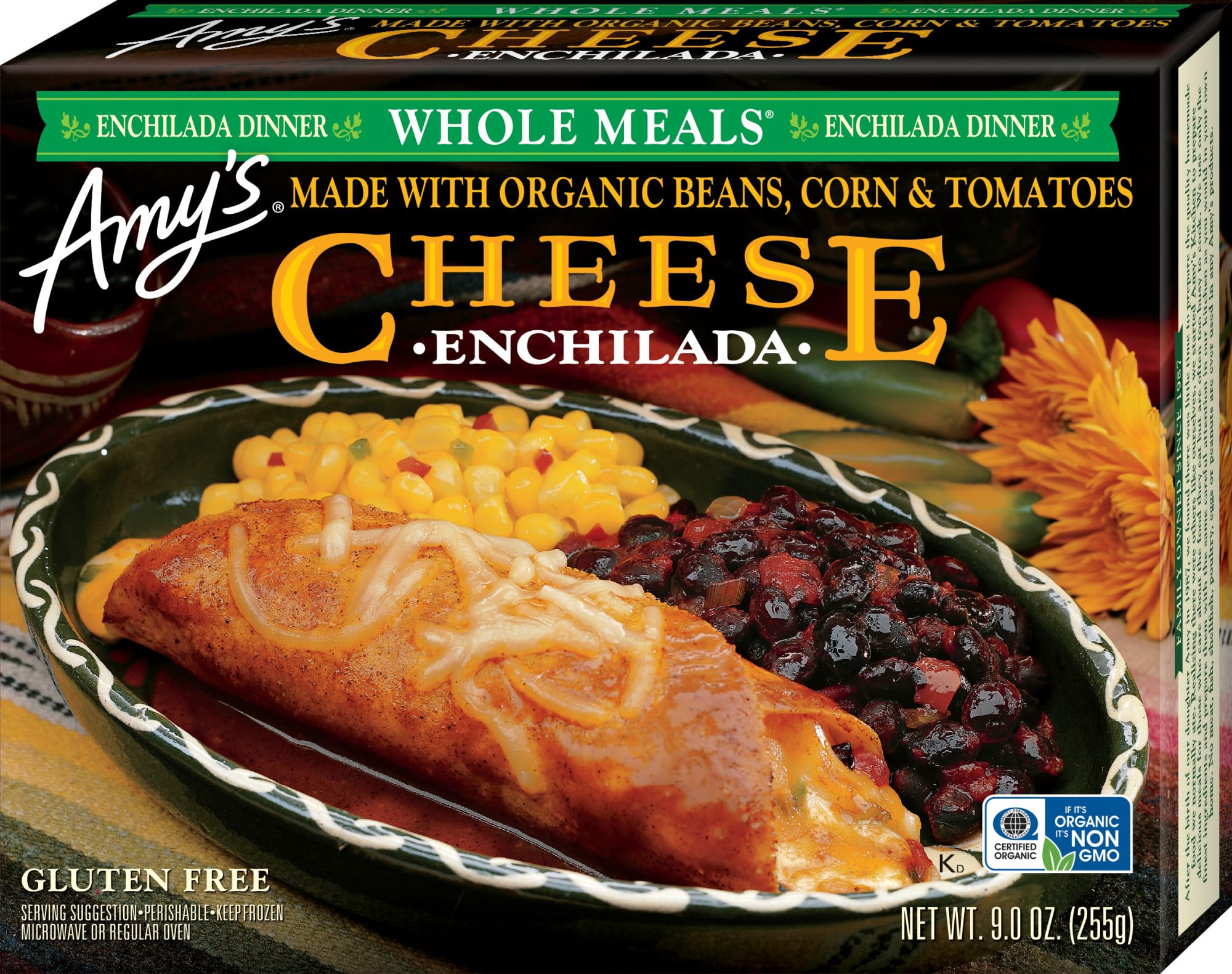 Amy's Frozen Meals, Cheese Enchilada Whole Meal, 9 oz | Made With Organic Corn and Tomatoes, Gluten Free Microwave Meals
