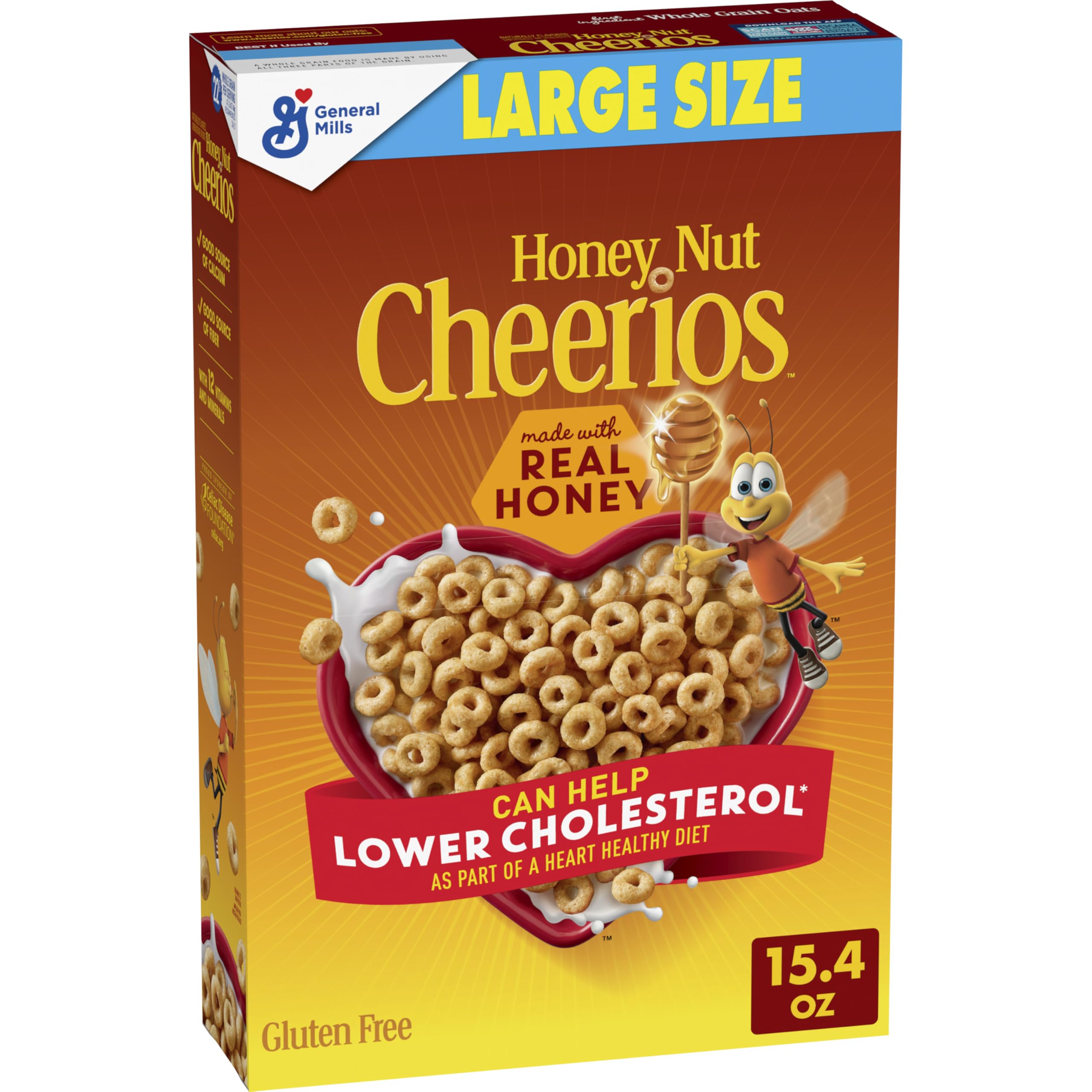 Honey Nut Cheerios Cereal, Limited Edition Heart Shapes, Affirmations Box, Heart Healthy, Gluten Free, Large Size, 15.4 oz | Real Honey & Natural Almond Flavor, Can Help Lower Cholesterol, Excellent Source of Vitamin D, 22g Whole Grain per Serving