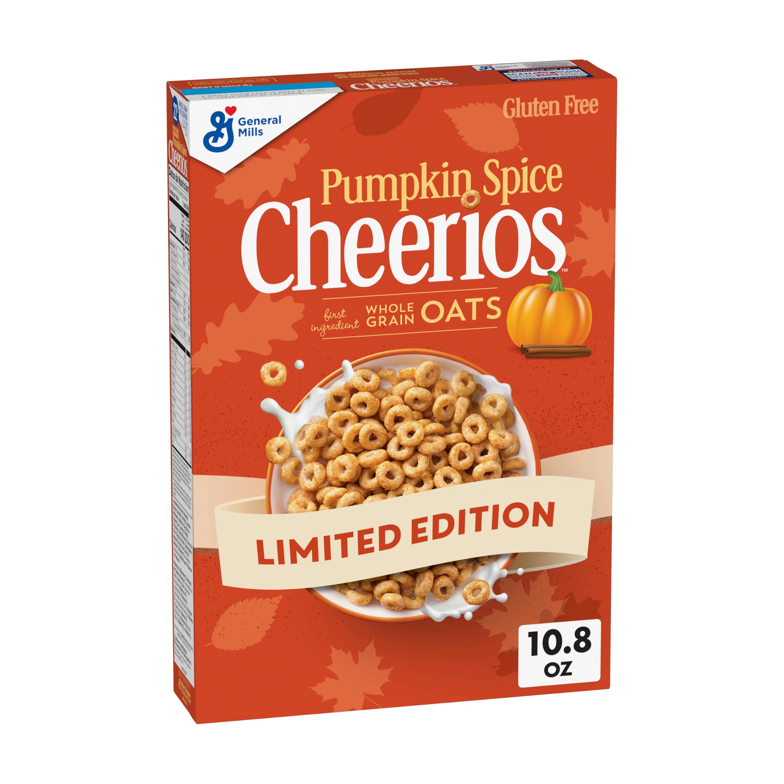 Cheerios Pumpkin Spice Breakfast Cereal, Gluten Free, 10.8 oz | Limited Edition Fall Flavor, Cinnamon, Nutmeg & Cloves Blend, 22g Whole Grain per Serving, No Artificial Flavors