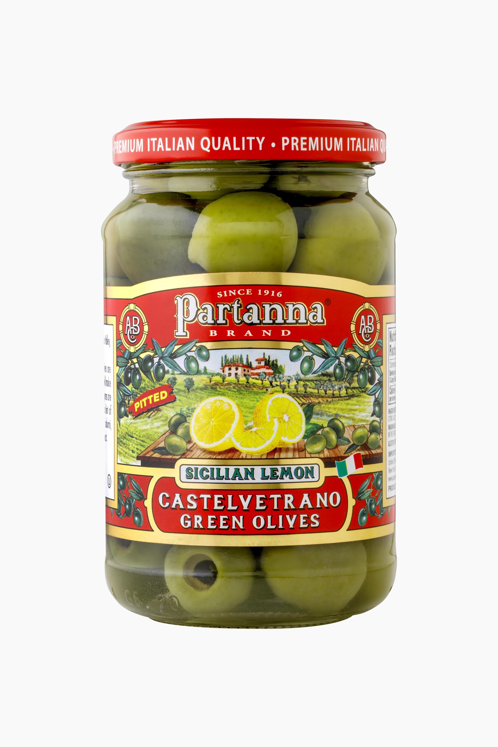 Partanna Sicilian Lemon Pitted Olives, 6.35 oz Jar | Authentic Sicilian, Product of Italy, Tangy, Fresh and Bold Flavors, Premium Handpicked Imported Italian