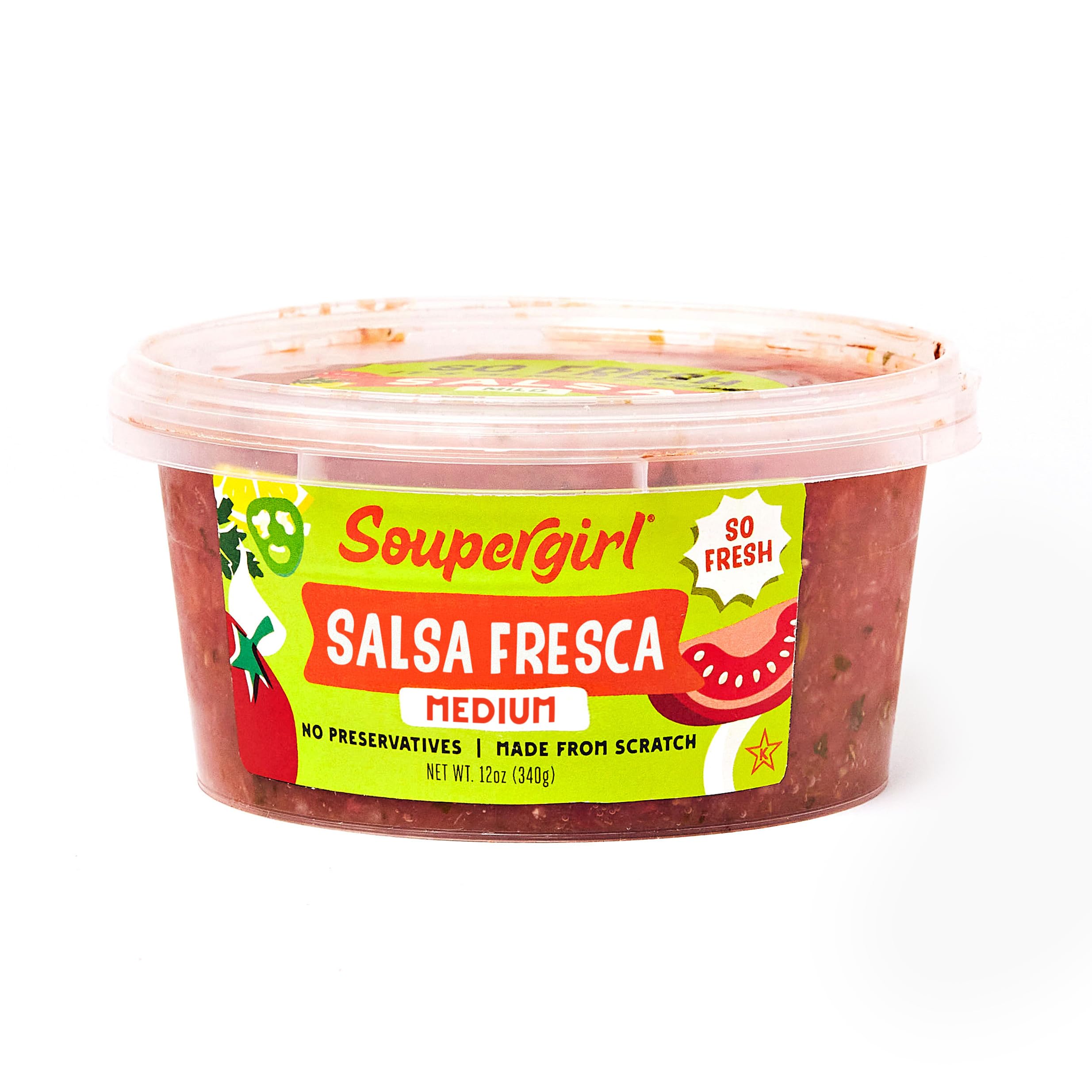 Soupergirl Salsa Fresca | Medium | Fresh Tomato Salsa | Authentic, Kosher, Preservative-Free, Women-Owned, Fair Food Certified, 12oz