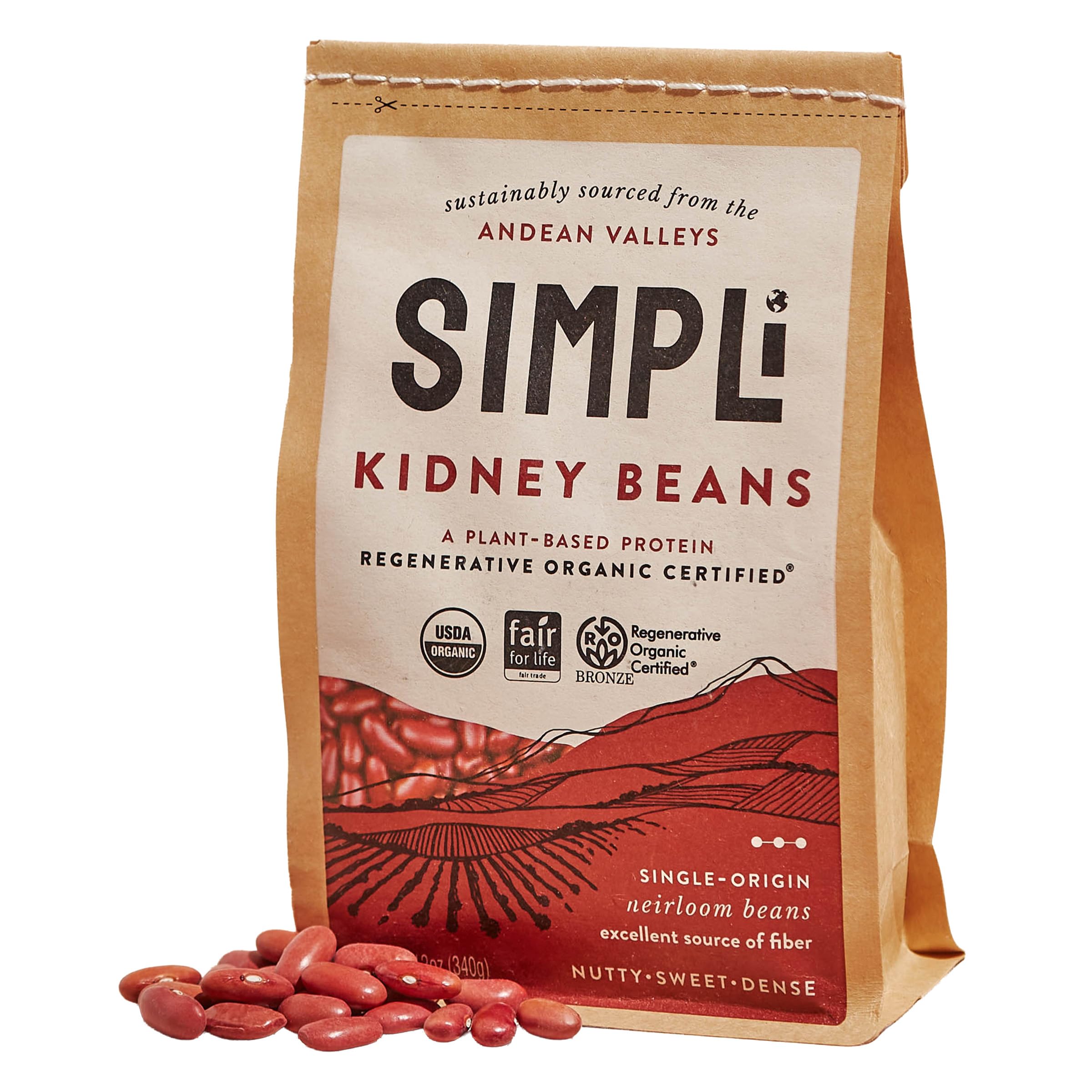 SIMPLi Regenerative Organic Certified Kidney Beans, 12 OZ (1-Pack) | Complete Plant Protein, Iron, Fiber & Antioxidants with a Hearty Bite and Velvety Texture for Soups, Salads & Everyday Meals