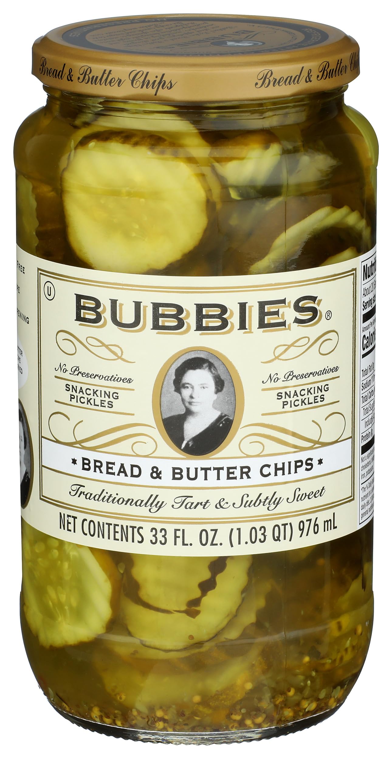 Bubbies Bread & Butter Pickle Chips 33 oz Glass Jar