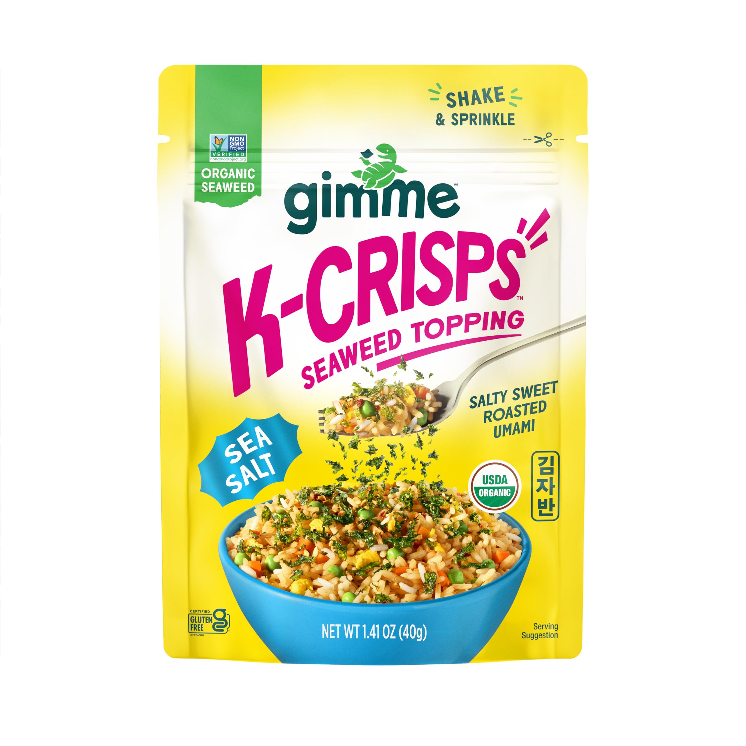 Gimme K-Crisps Sea Salt - Organic Seaweed Topping, 1.41 OZ | Organic Seaweed Topping, Jaban, Salty Sweet Roasted Umami, Non GMO, Gluten Free, Vegan