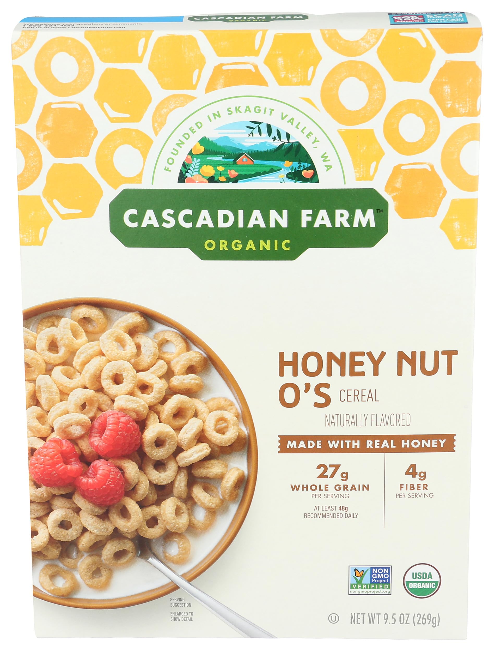 Cascadian Farm Organic Cereal, Honey Nut O's, 9.5 Oz
