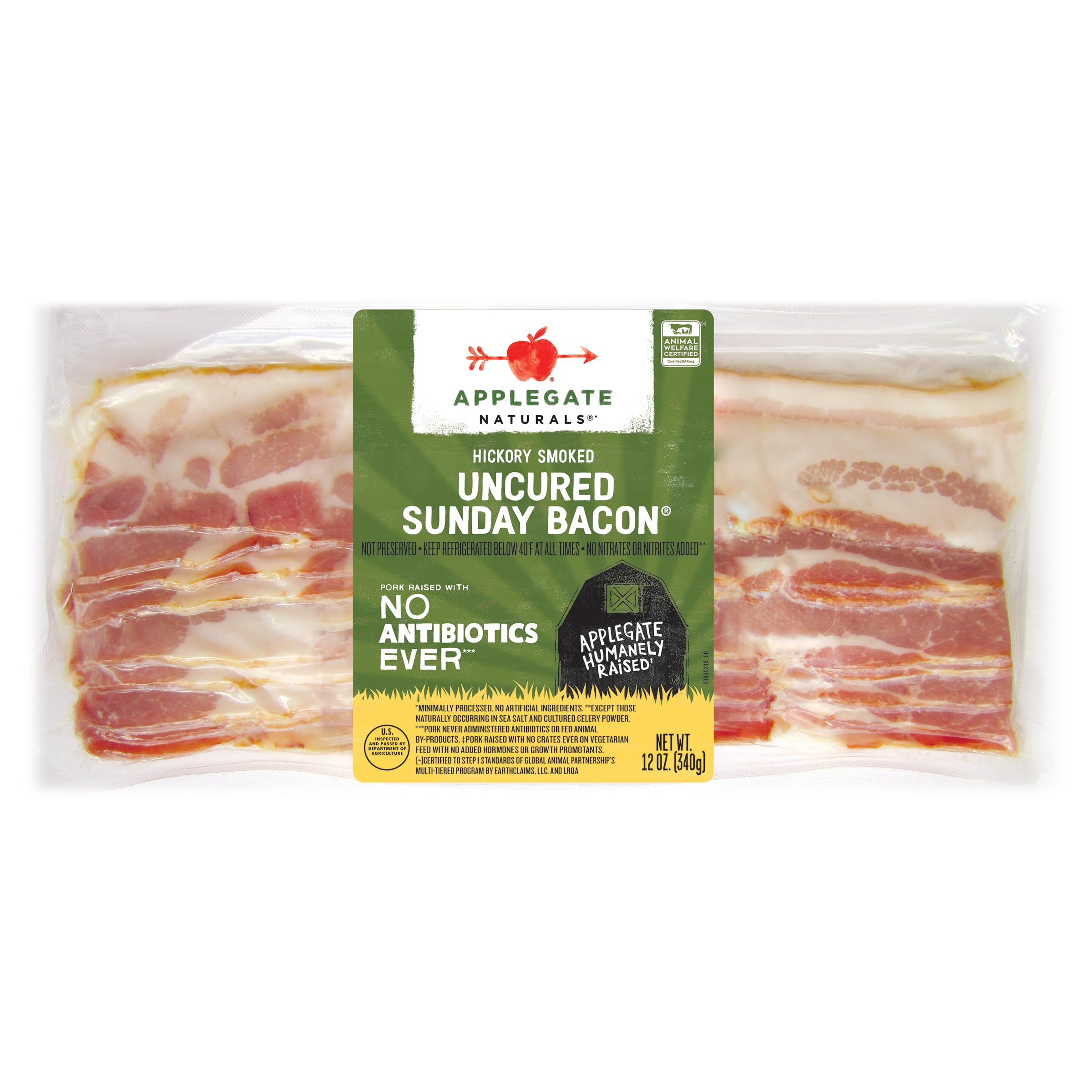 Applegate Naturals Hickory Smoked Uncured Sunday Bacon, 12oz