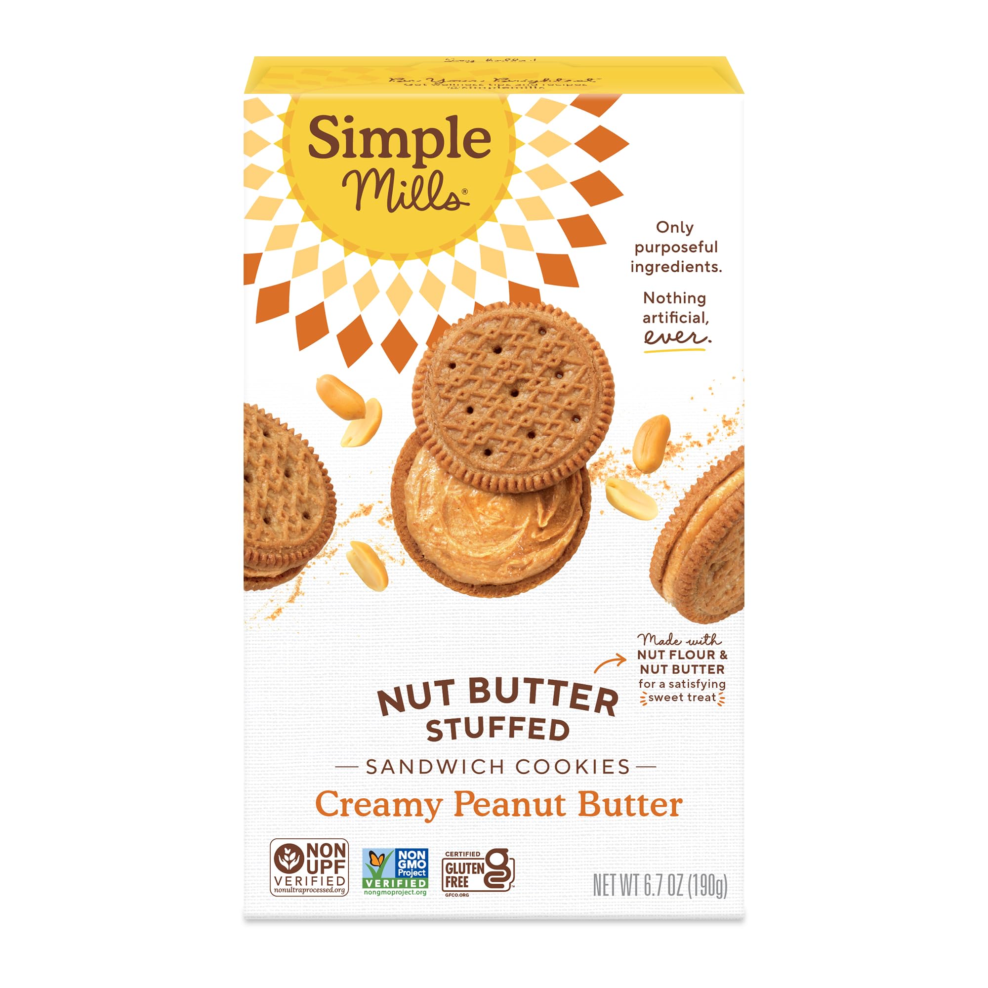 Simple Mills Creamy Peanut Butter Sandwich Cookies - Gluten Free, Vegan, Healthy Snacks, 6.7 Ounce (Pack of 1)
