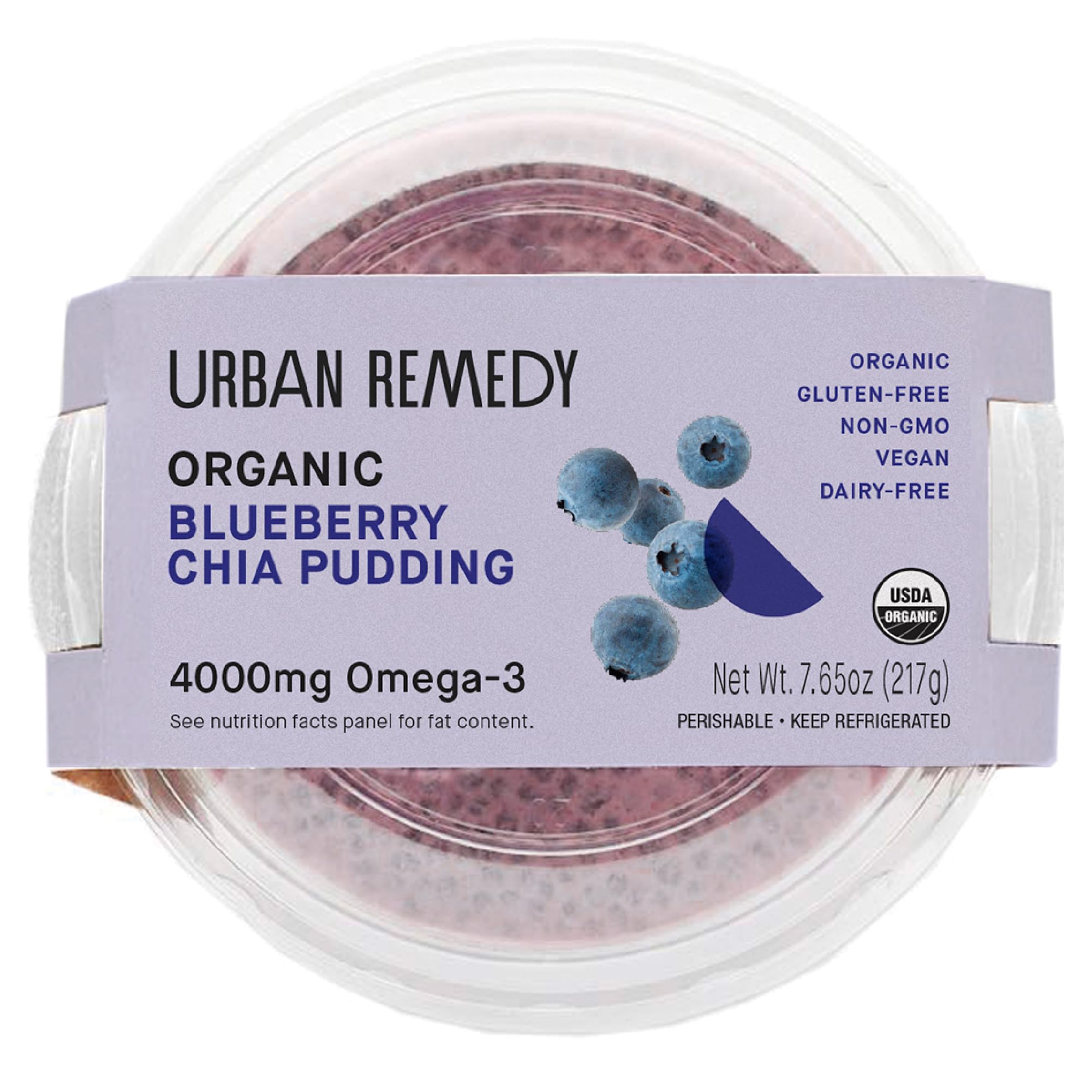 Urban Remedy Organic Blueberry Chia Pudding, 8 oz | 4000mg Omega-3s, Plant-Based Breakfast with Cashew Milk & Flavonoid-Rich Blueberries, Vegan, Dairy-Free, Gluten-Free