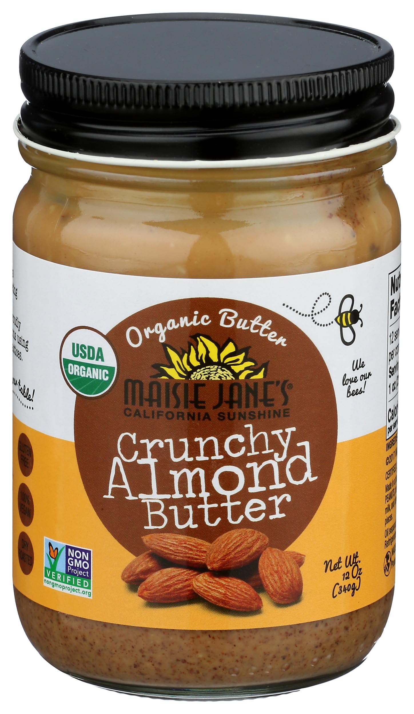 Maisie Janes Organic Almond Butter Crunchy, 12 OZ