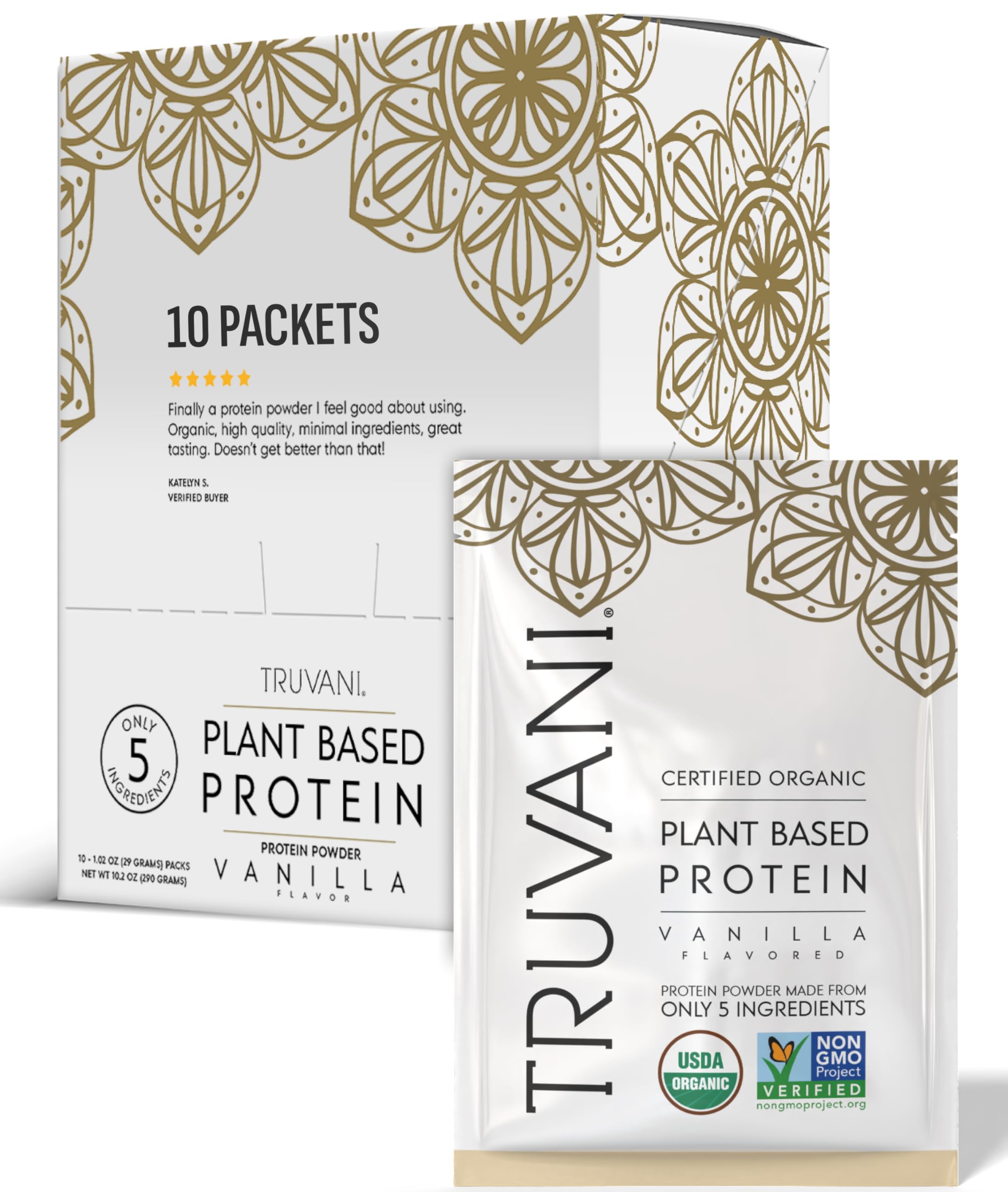 Truvani Vegan Pea Protein Powder | Vanilla | 20g Organic Plant Based Protein | Single Serving Travel Packets | 10 Servings | Keto | Gluten & Dairy Free | Low Carb | No Added Sugar