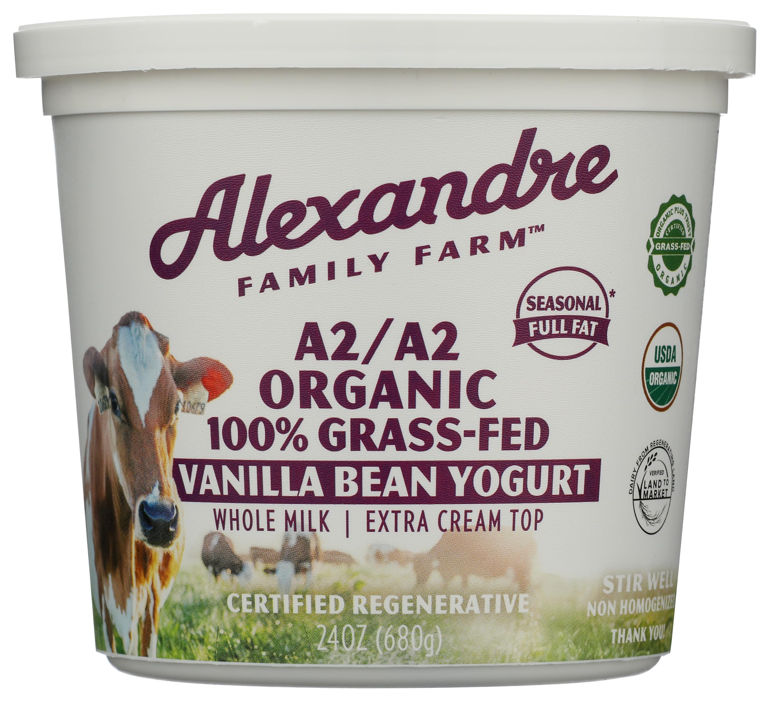 Alexandre Family Farms Organic Vanilla A2 Whole Milk Yogurt, 24 OZ