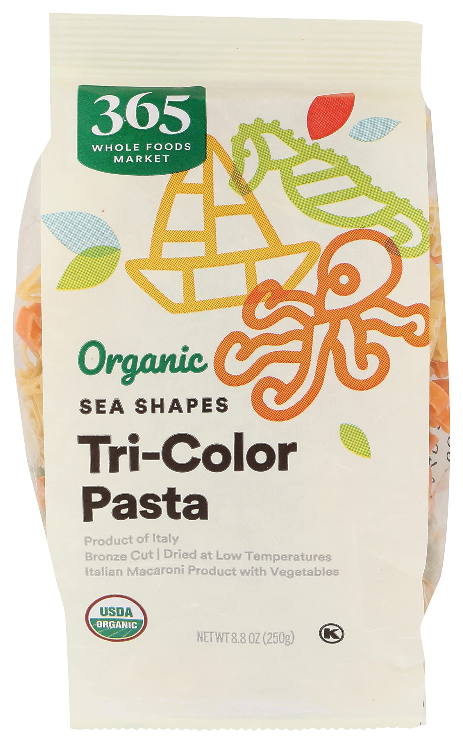 Organic Tri-Color Pasta, Sea Shapes, 8.8 Ounce