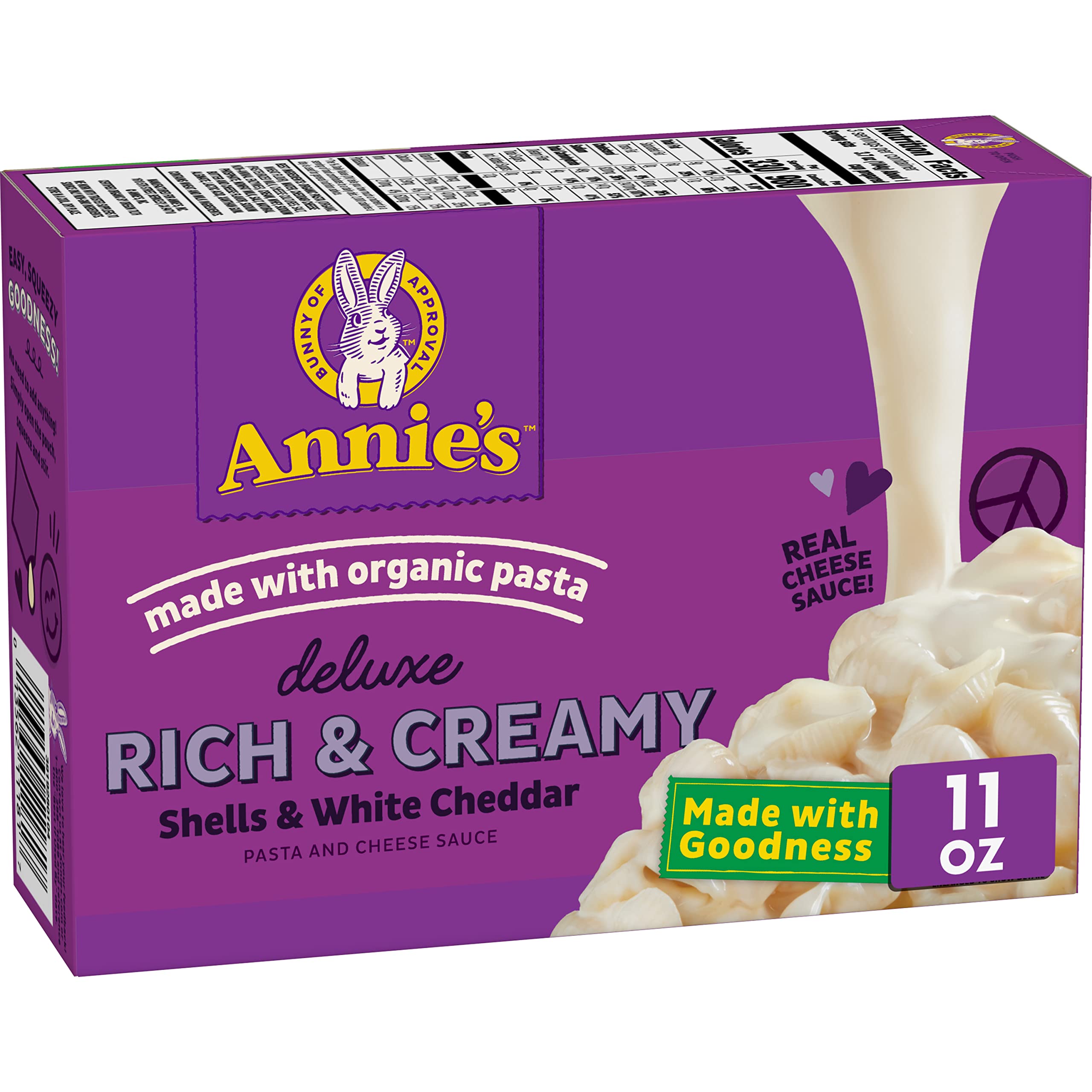 Annie's Deluxe White Cheddar Mac & Cheese Shells, 11 oz | Organic Pasta Shells, Real Cheese Sauce, No Artificial Flavors or Synthetic Colors, Ready in Under 10 Minutes