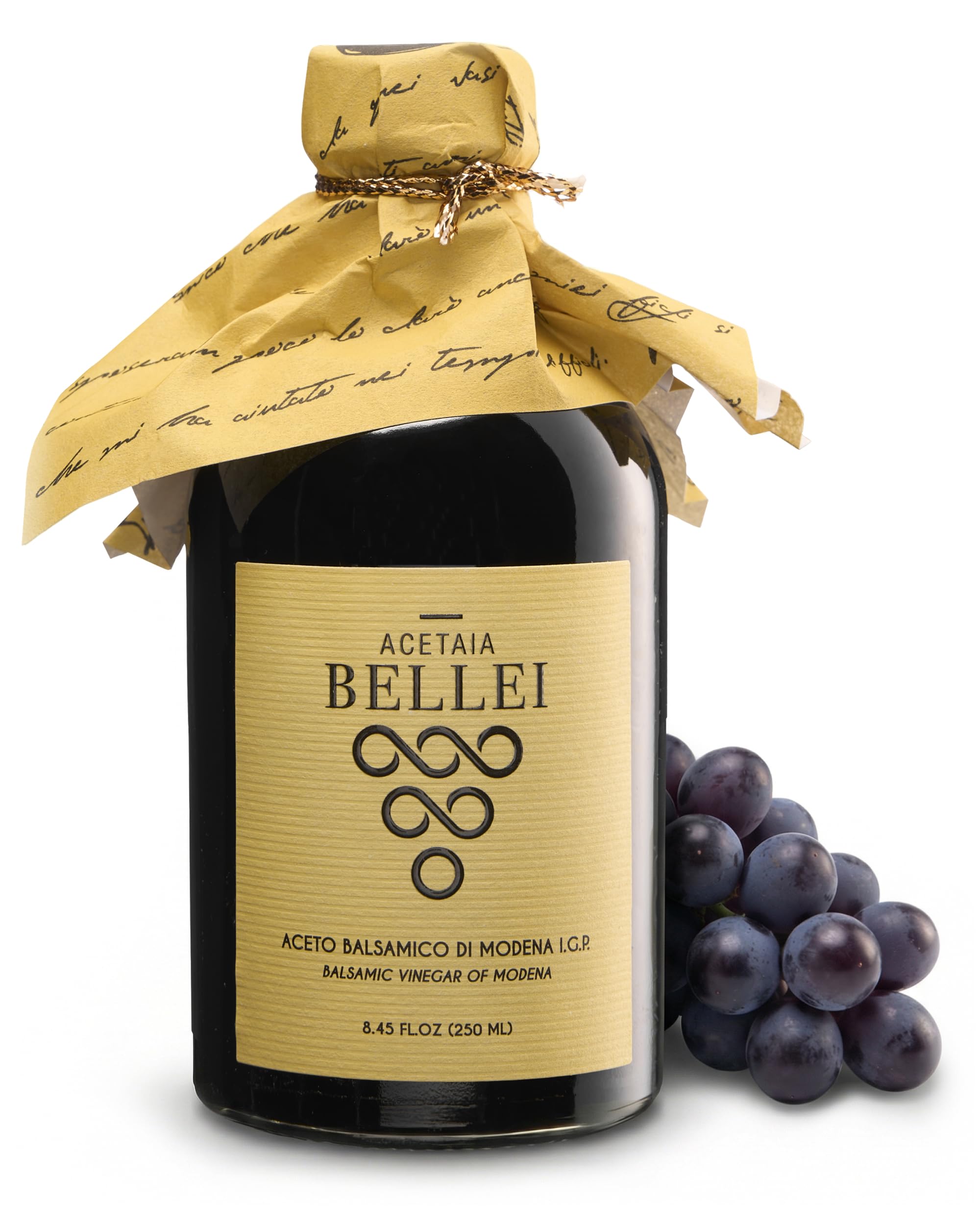 Acetaia Bellei Precious Yellow Aged Balsamic Vinegar of Modena - 8.45 fl oz | IGP certified. 1.24 density. Sweet, fruity profile. Ideal for seafood, salads, fruit, and cheese. Made in Italy.