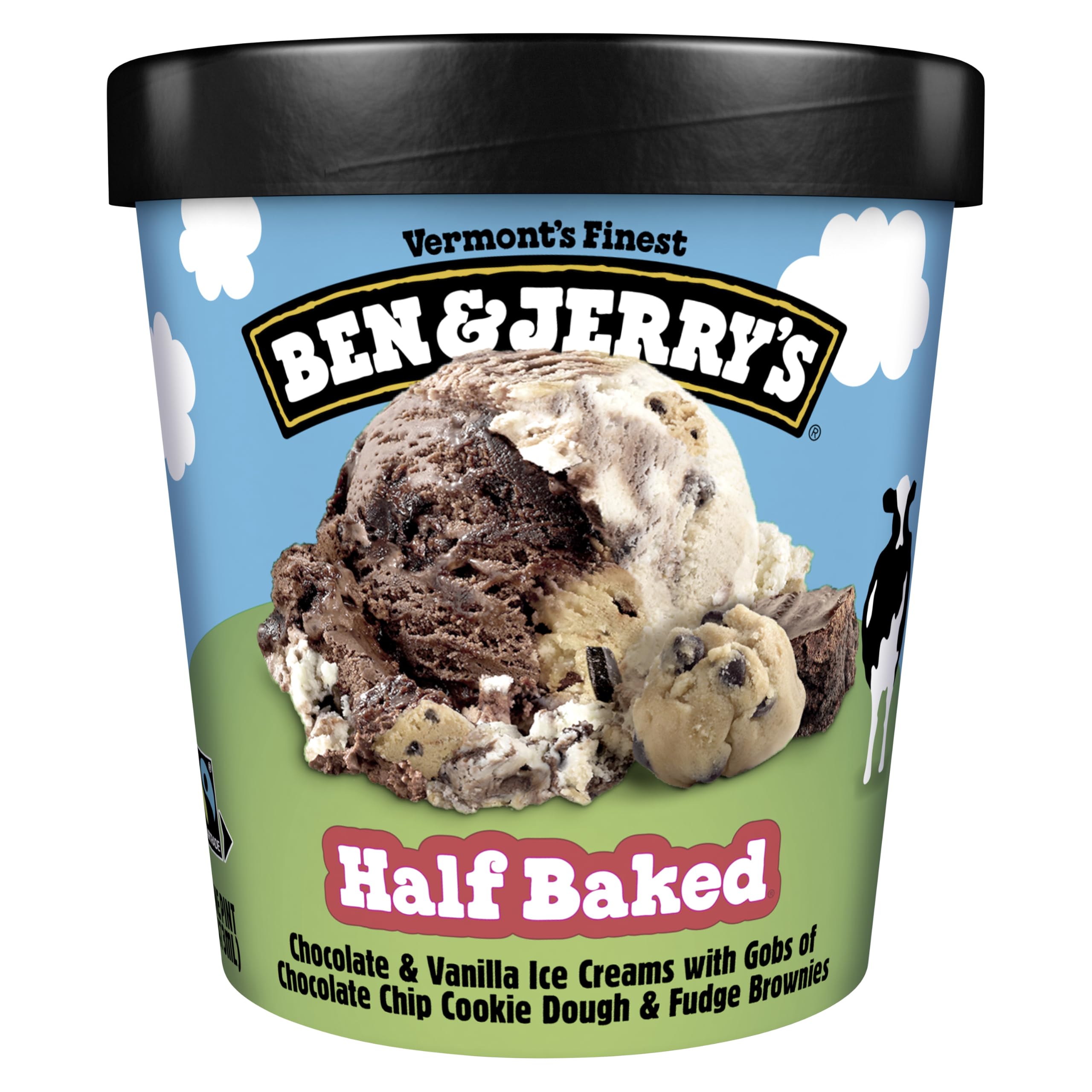 Ben & Jerry's Half Baked Chocolate & Vanilla Ice Cream Pint Indulgence Non-GMO 16 oz