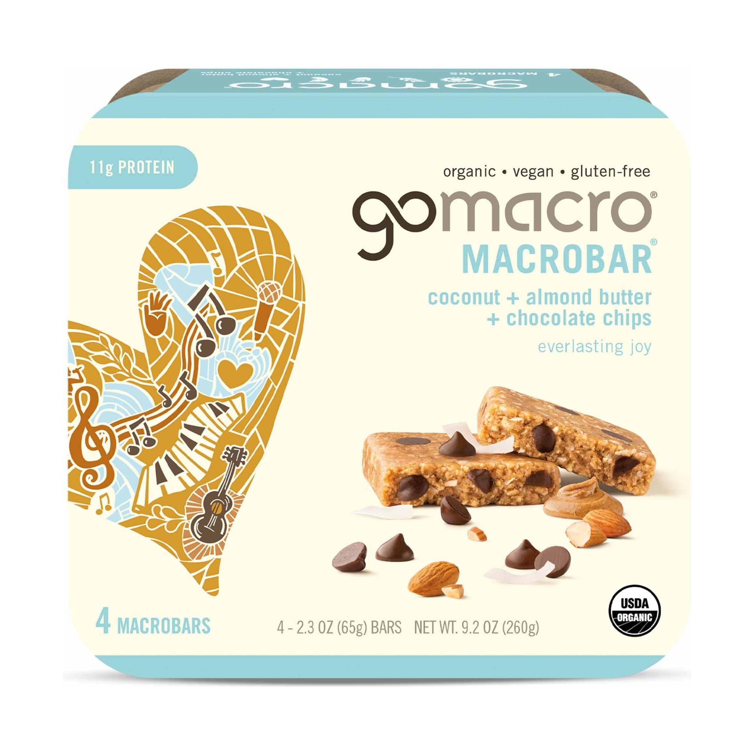 Gomacro, Bar Coconut Almond Butter Chocolate Chip Organic 4 Count, 9.2 Ounce