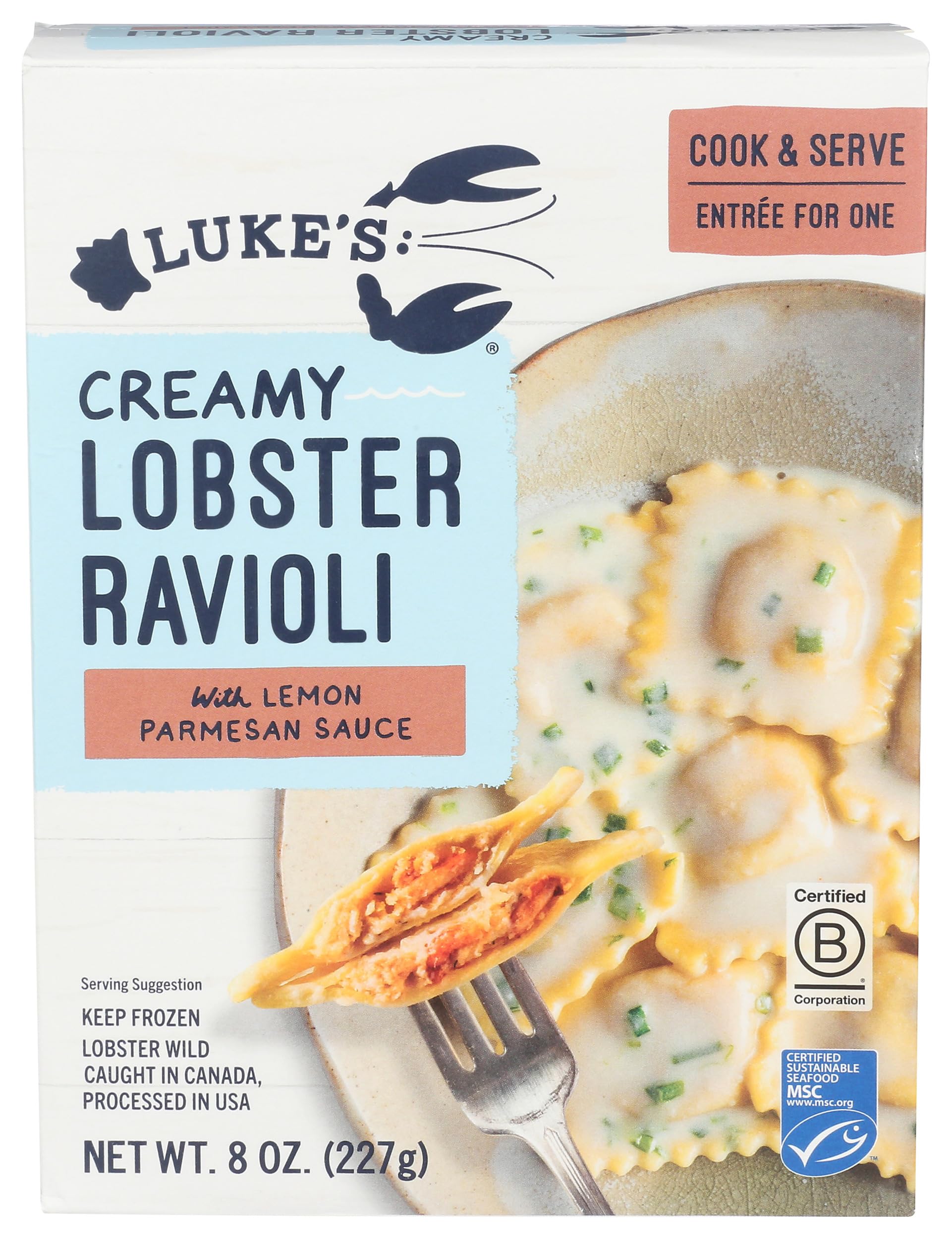 Lukes Lobster, Lobster Ravioli Frozen, 8 Ounce