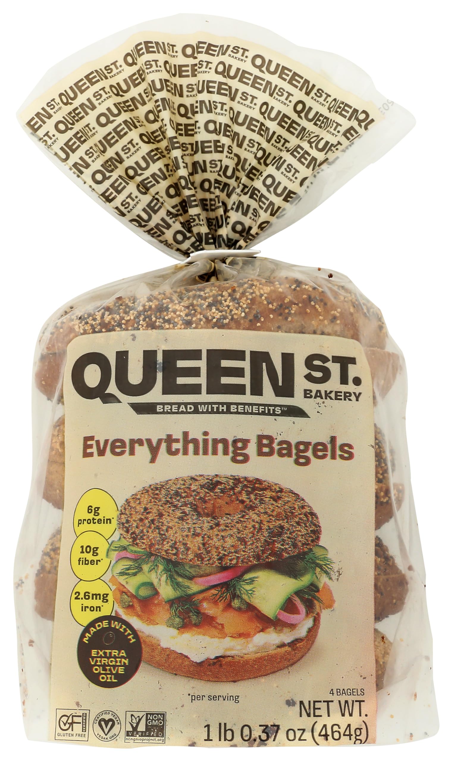 Queen St. Bakery Everything Superfood Bagels – Vegan, Protein & Fibre, Gluten-Free, Allergen Free Bagels – 4 Count