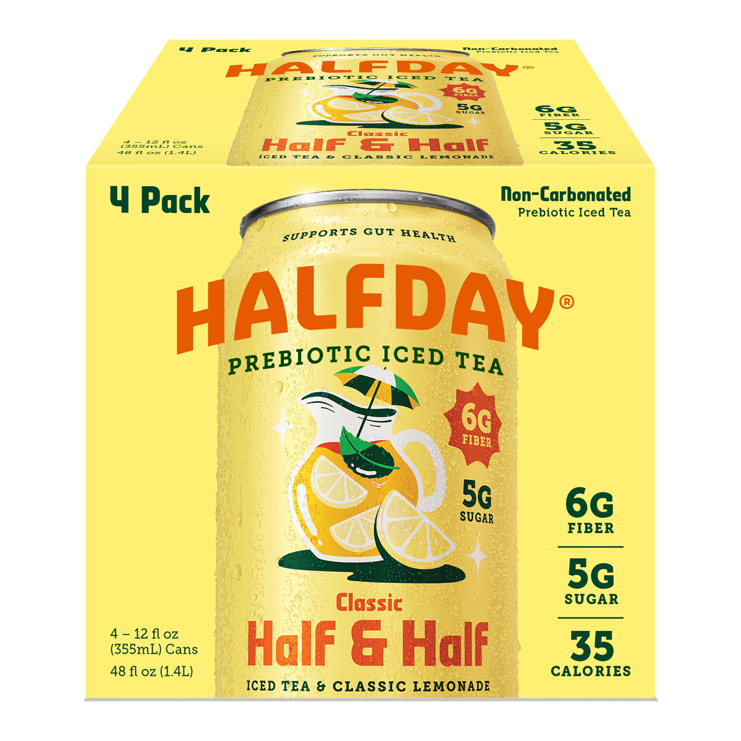 Halfday Prebiotic Iced Tea, Classic Half & Half, 4pk