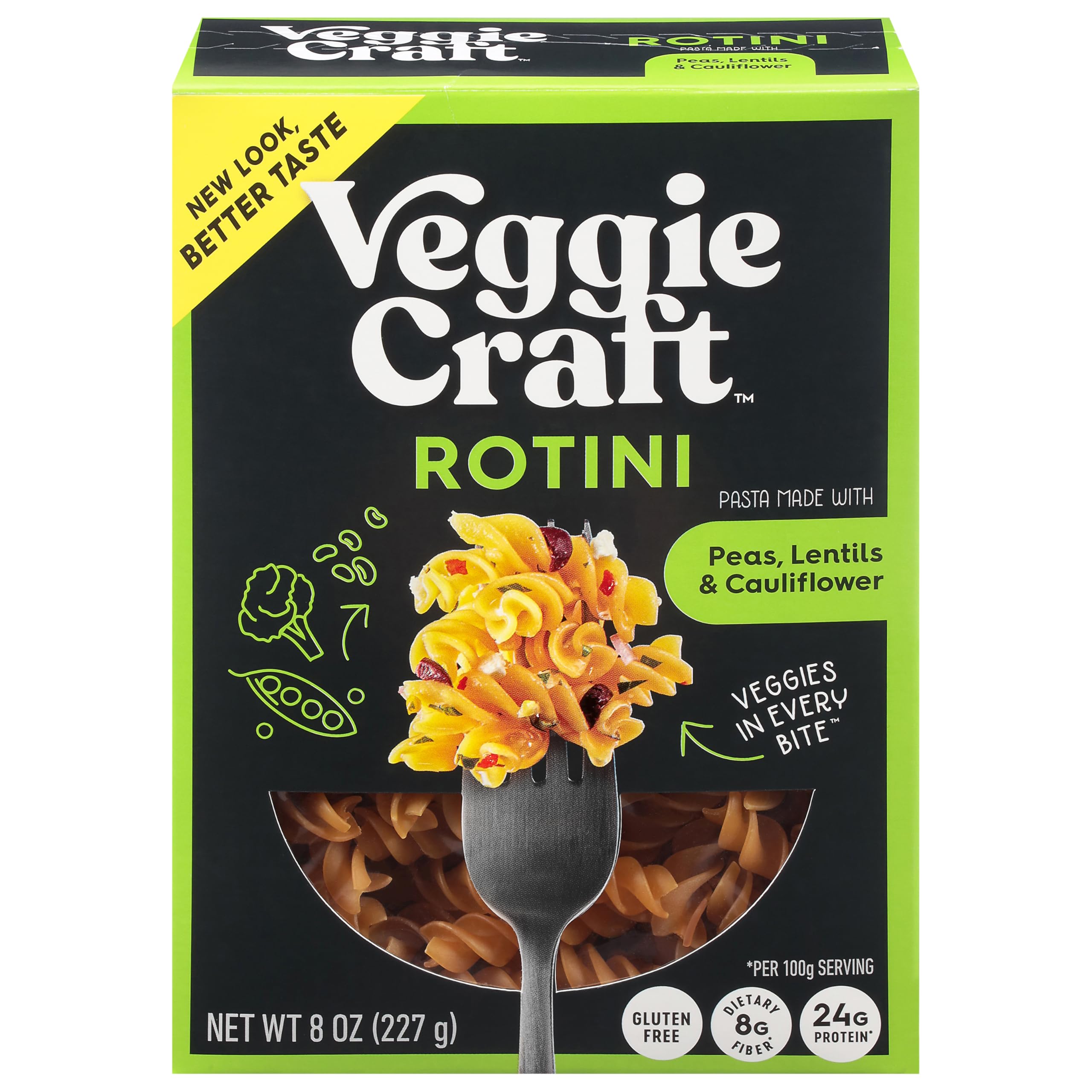 Veggiecraft Farms Rotini Pasta - High Protein, Vegan, Gluten Free Noodles, Made with Lentil Peas & Cauliflower, Plant Based, Low Carb, Healthy Pasta, High Fiber, Kosher, Non-GMO - 8 Ounce